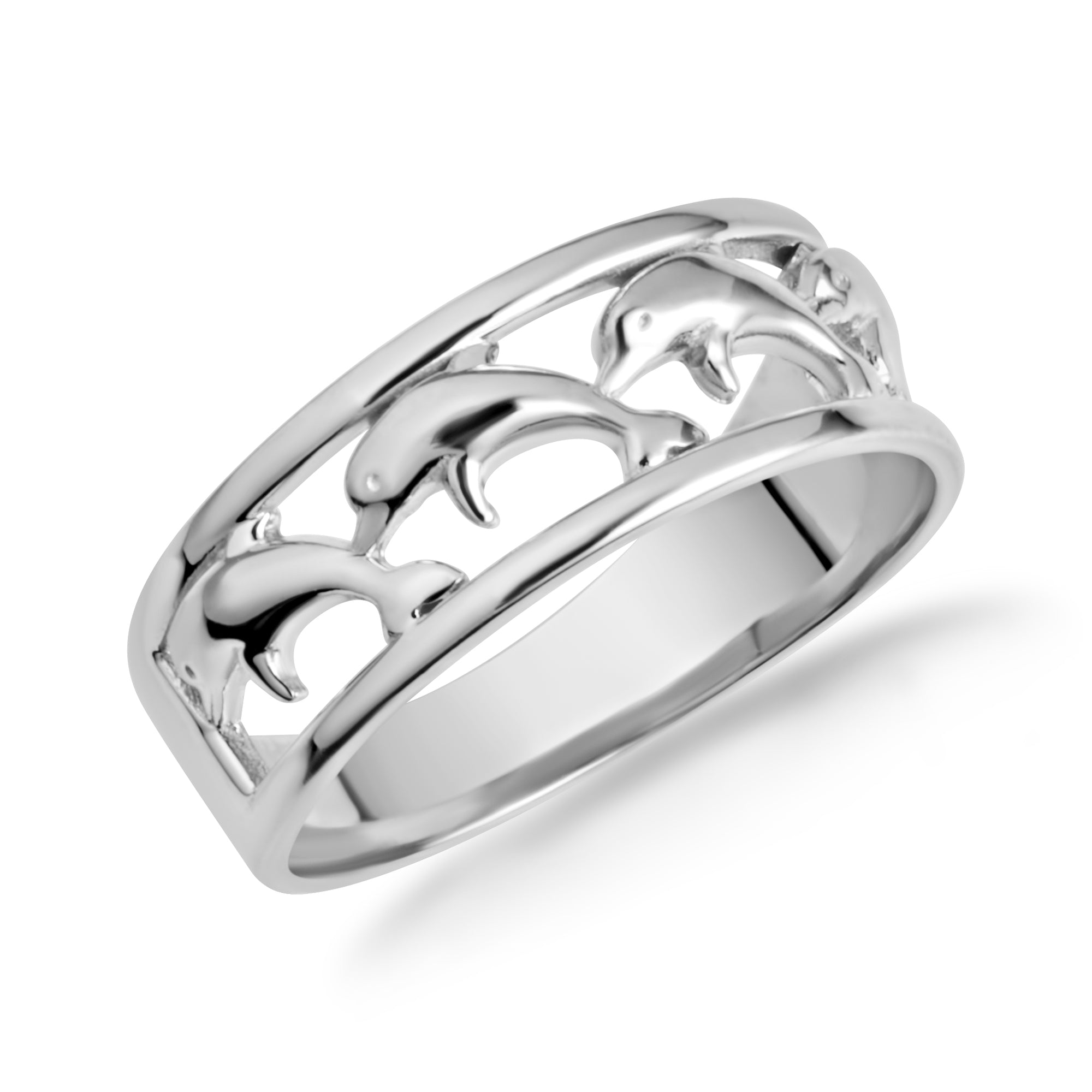 Sterling Silver Marine Dolphins Band Ring