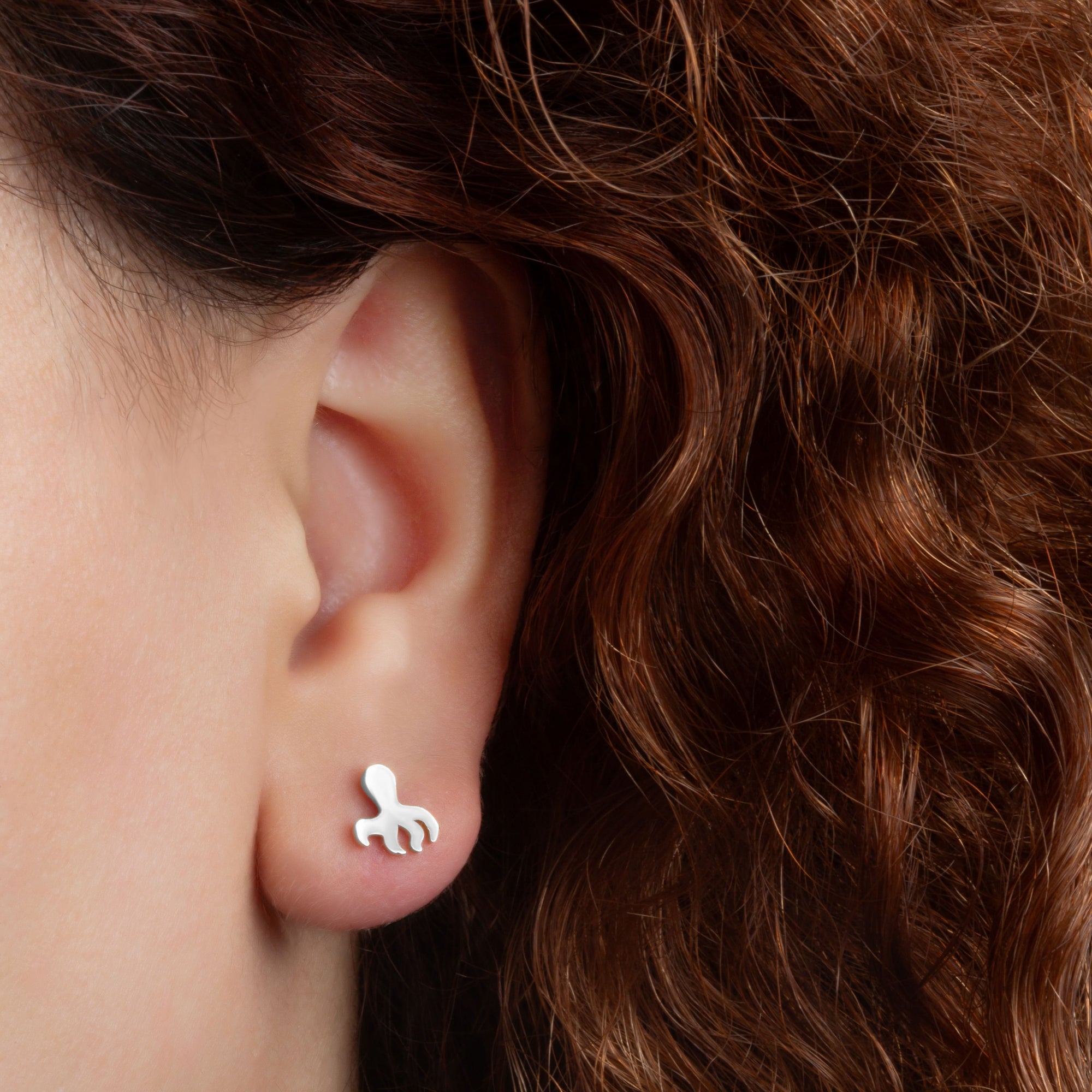 Sterling Silver Marine Octopus Ocean Stud Earrings, view 2