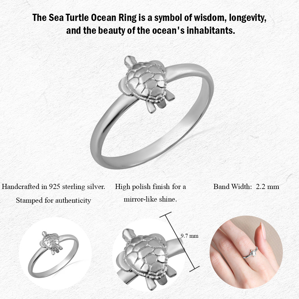 Sterling Silver Marine Sea Turtle Ring, view 3