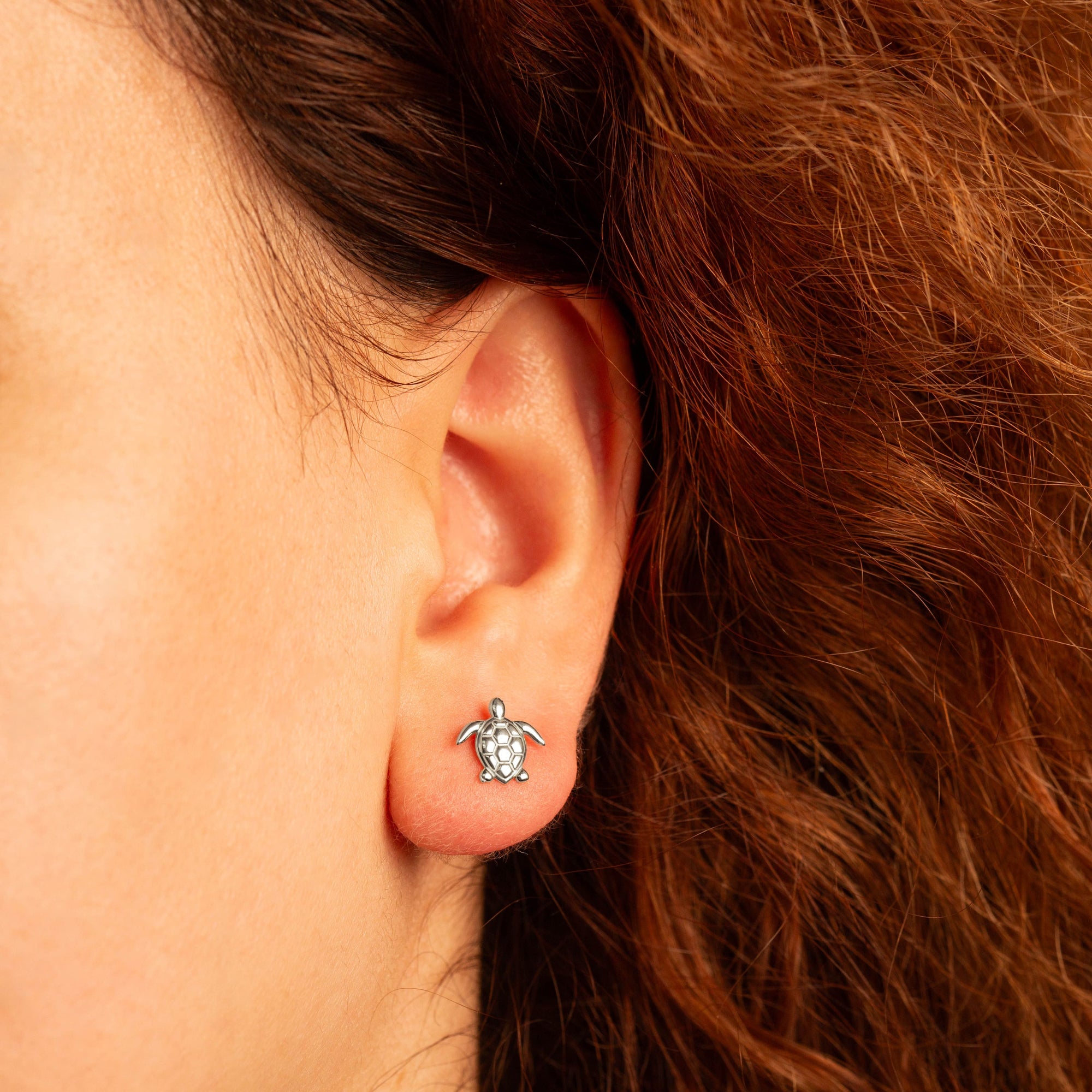 Sterling Silver Marine Sea Turtle Stud Earrings, view 2