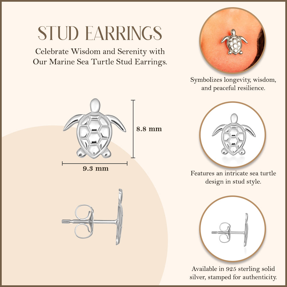 Sterling Silver Marine Sea Turtle Stud Earrings, view 3