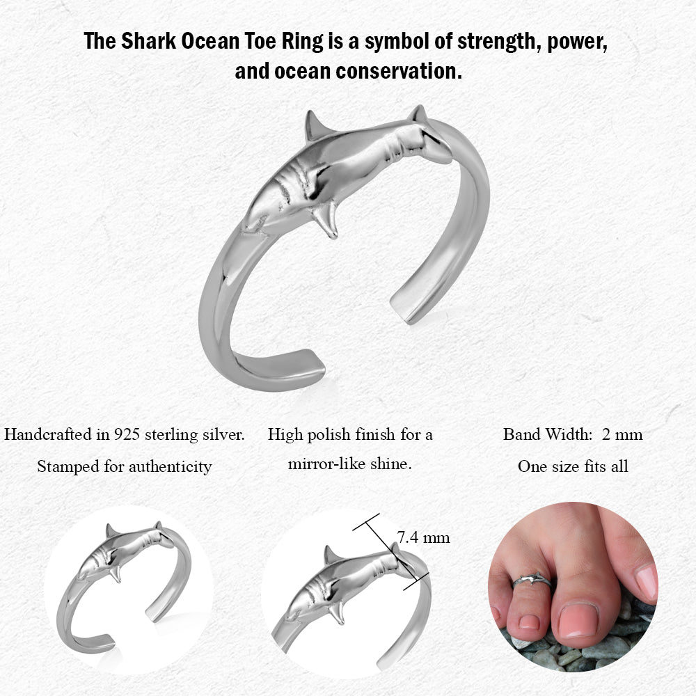 Sterling Silver Marine Shark Toe Ring, view 3