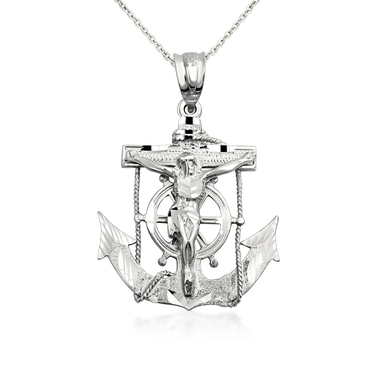 Sterling Silver Mariner Crucifix Anchor Cross Pendant, view 2