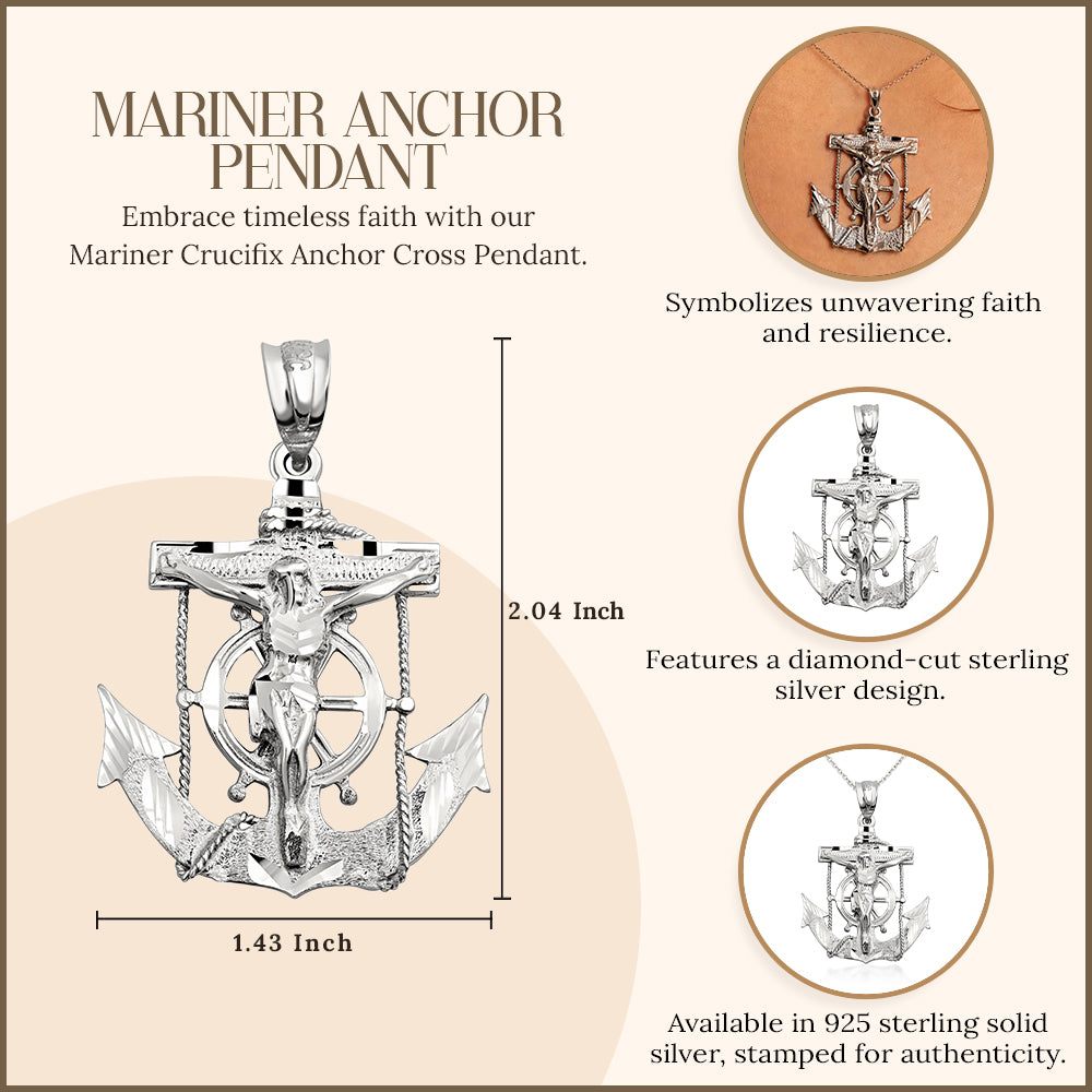 Sterling Silver Mariner Crucifix Anchor Cross Pendant, view 4