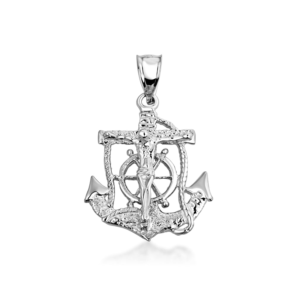 Sterling Silver Mariners Anchor Crucifix Pendant Necklace