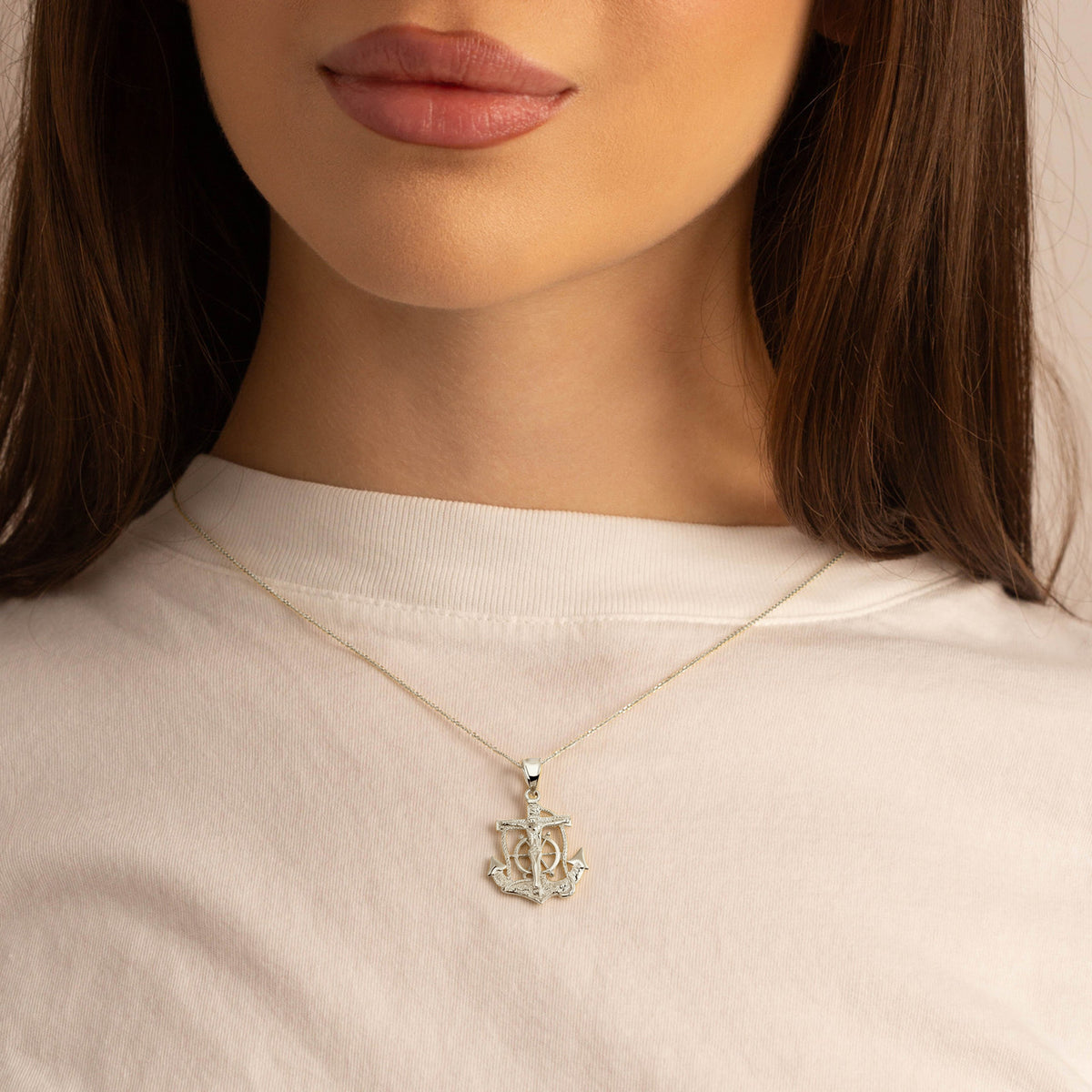 Sterling Silver Mariners Anchor Crucifix Pendant Necklace, view 2