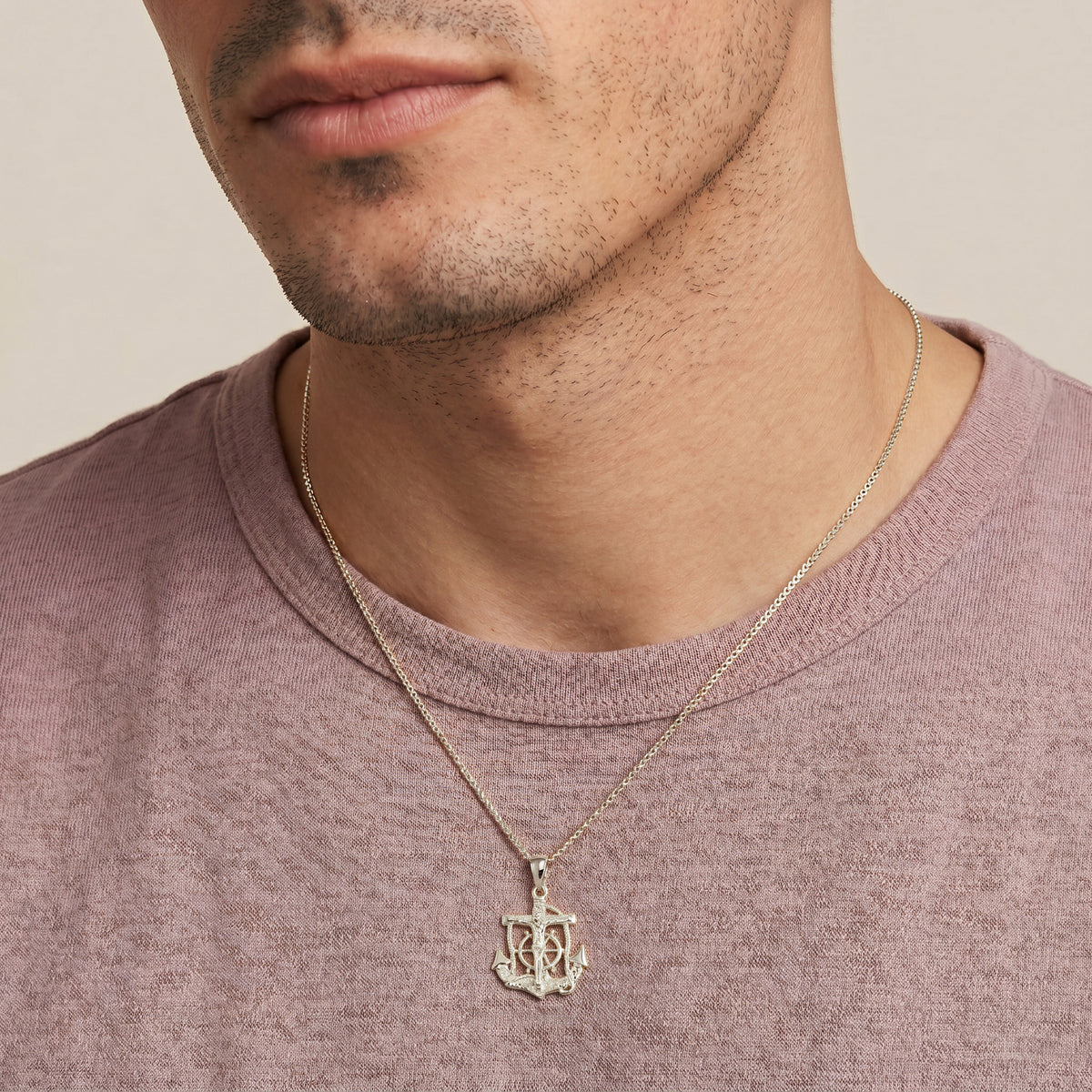 Sterling Silver Mariners Anchor Crucifix Pendant Necklace, view 3