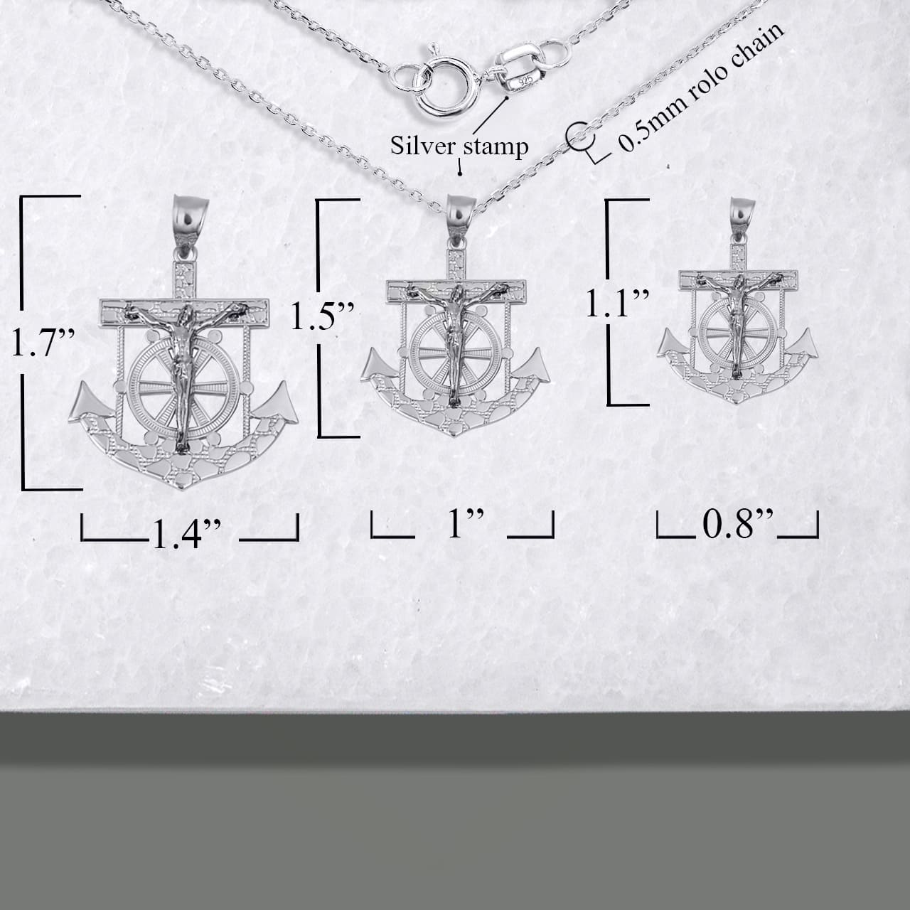 Sterling Silver Mariners Anchor Jesus Cross Crucifix Nugget Pendant Necklace (S/M/L), view 5