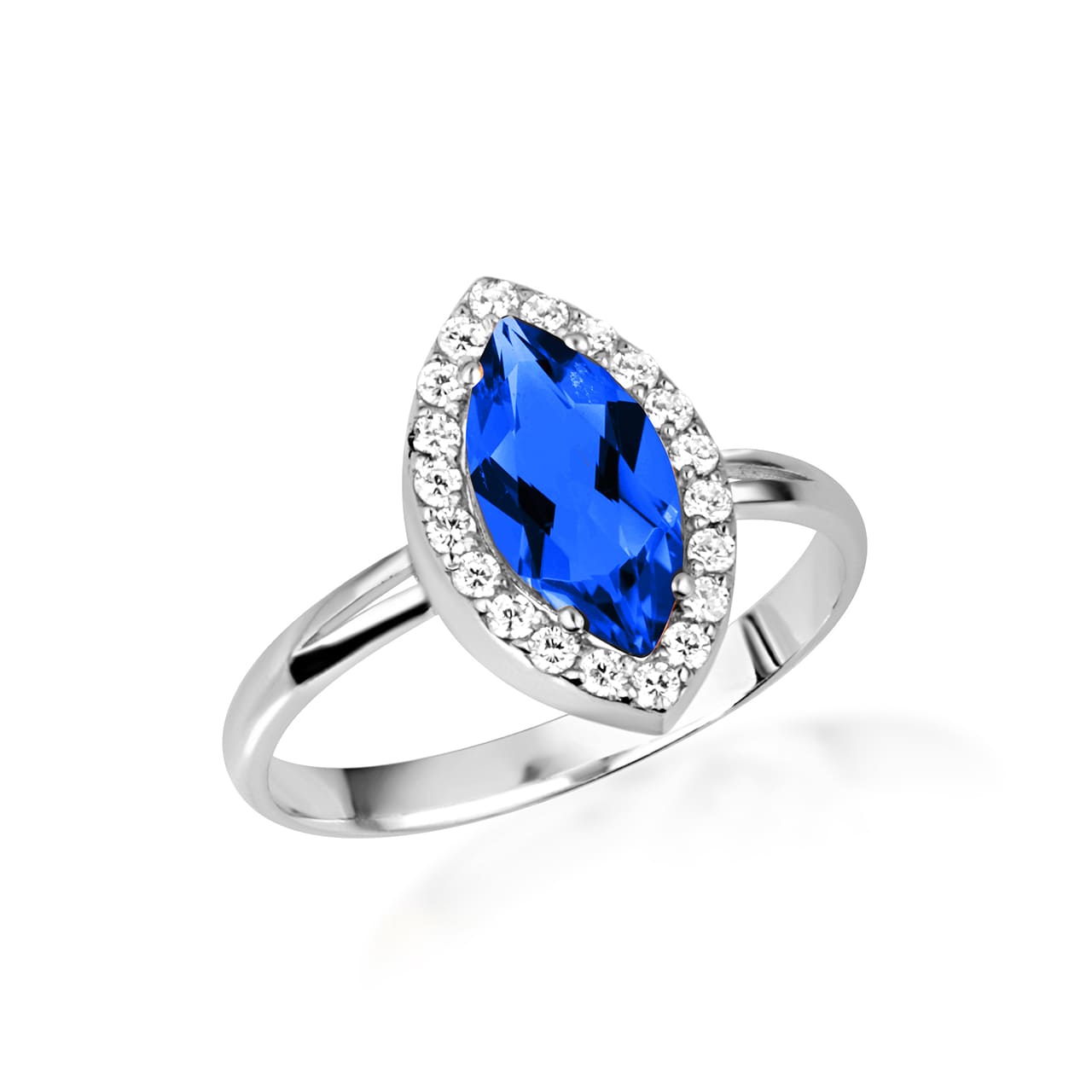 Sterling Silver Marquise Cut Birthstone Halo Ring, view 4