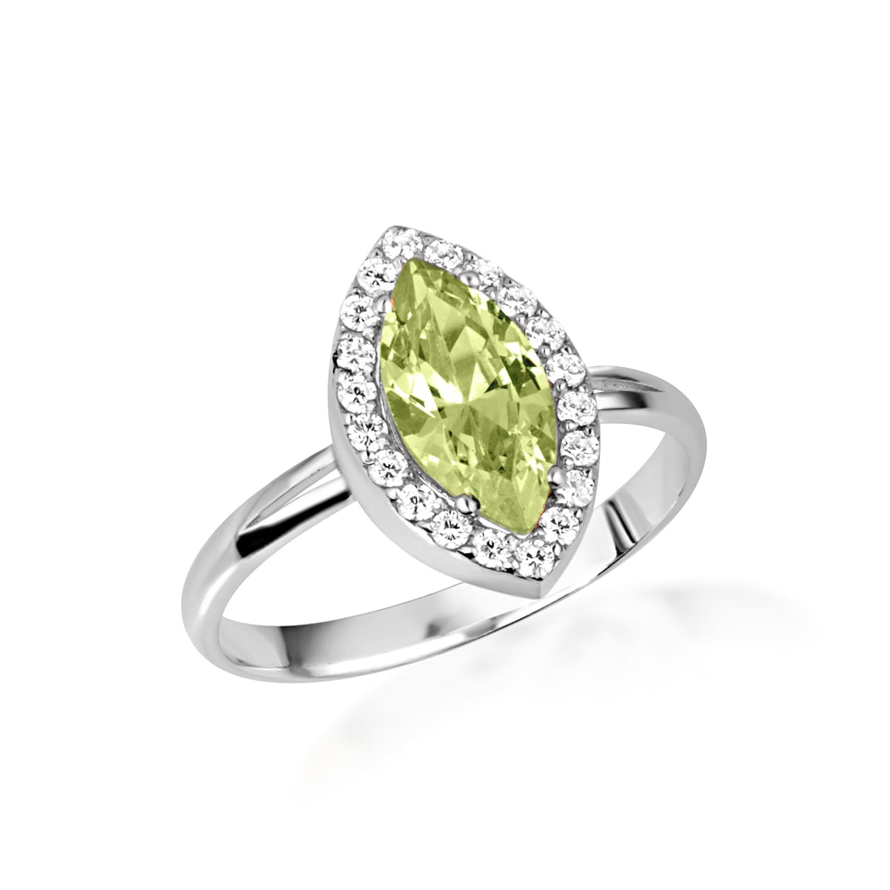 Sterling Silver Marquise Cut Birthstone Halo Ring, view 5