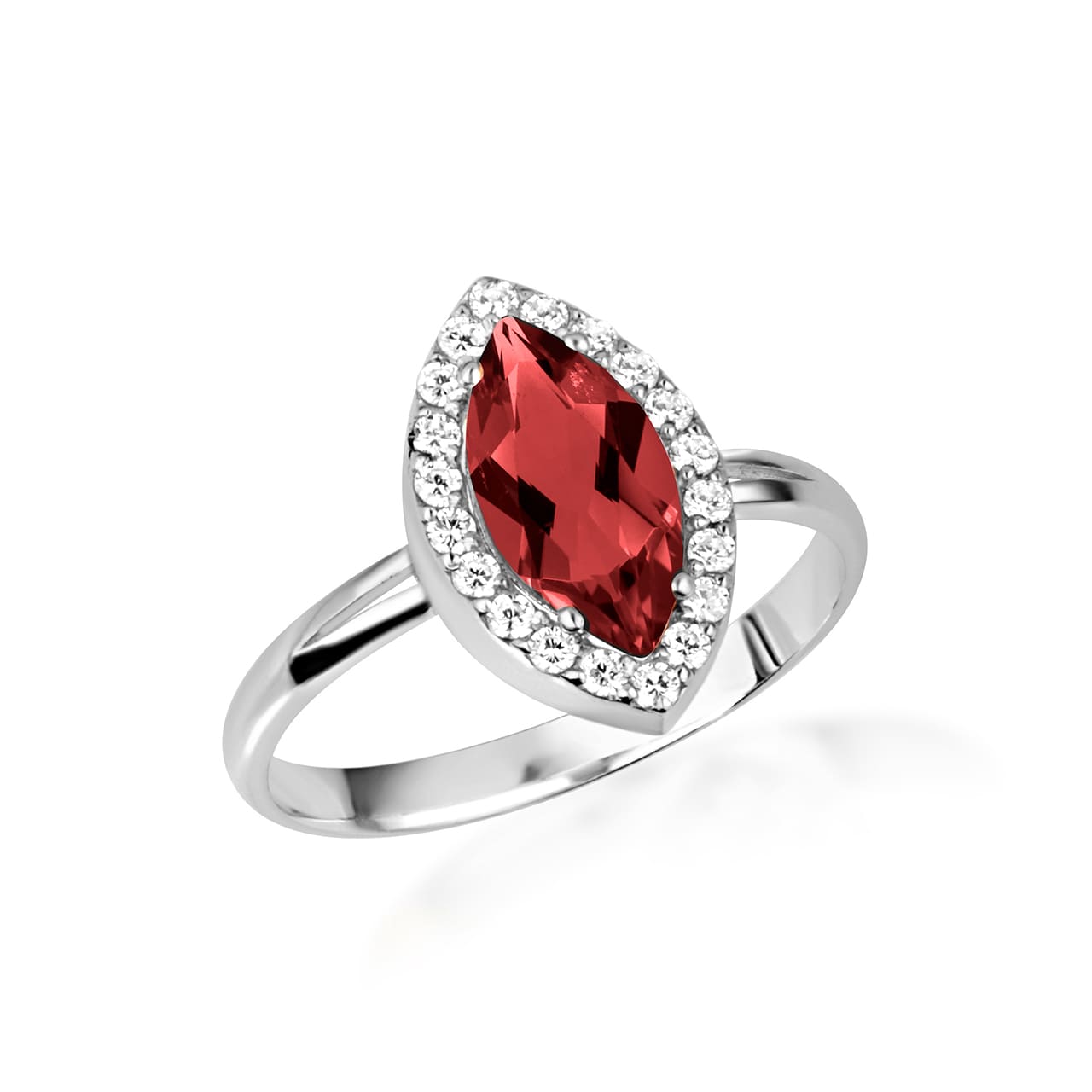 Sterling Silver Marquise Cut Birthstone Halo Ring, view 6