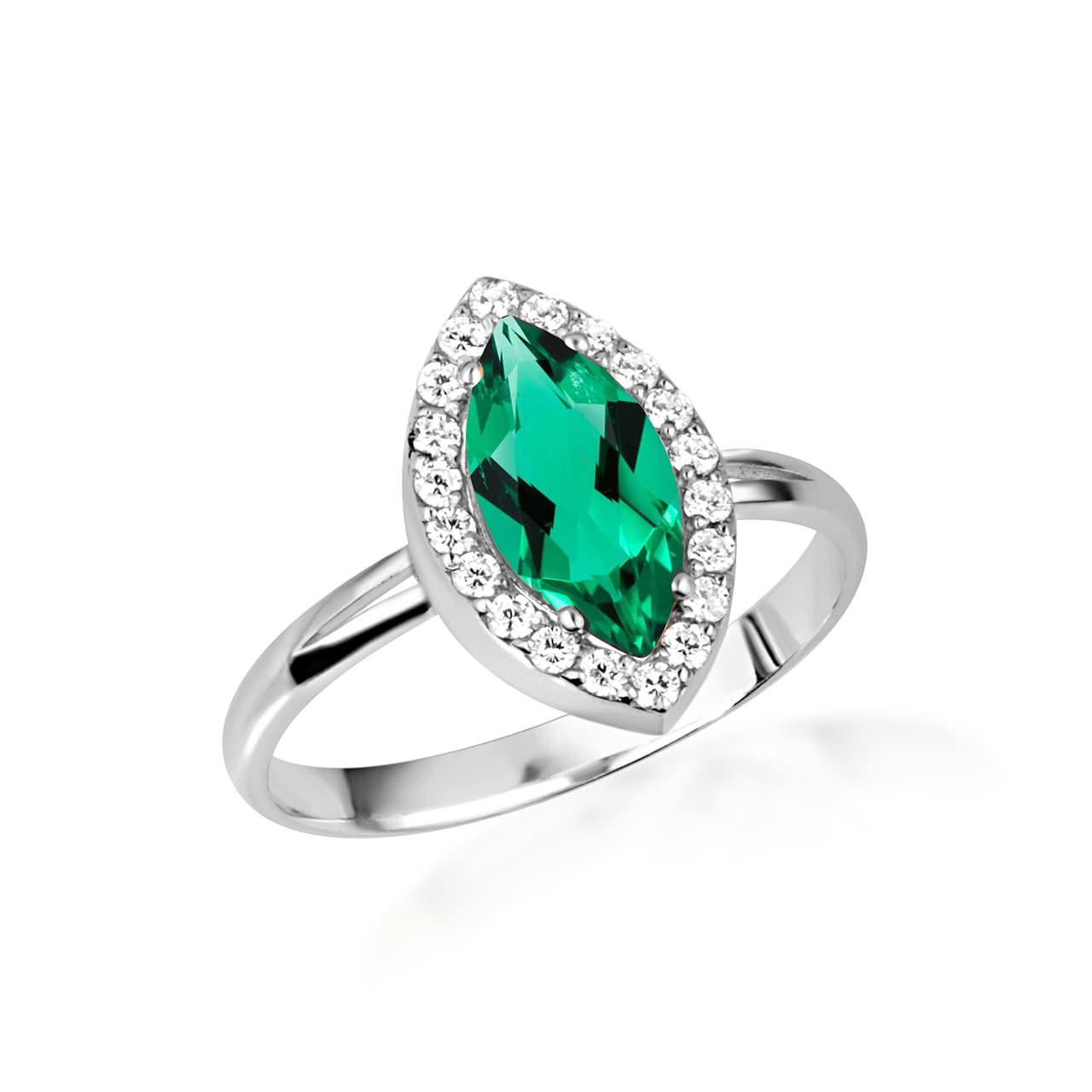 Sterling Silver Marquise Cut Birthstone Halo Ring, view 7