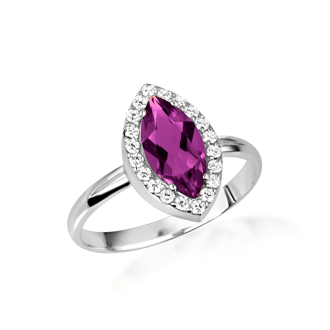 Sterling Silver Marquise Cut Birthstone Halo Ring, view 8