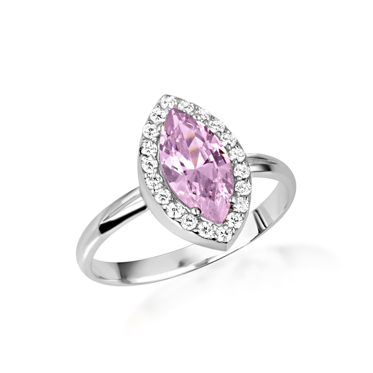 Sterling Silver Marquise Cut Birthstone Halo Ring, view 9