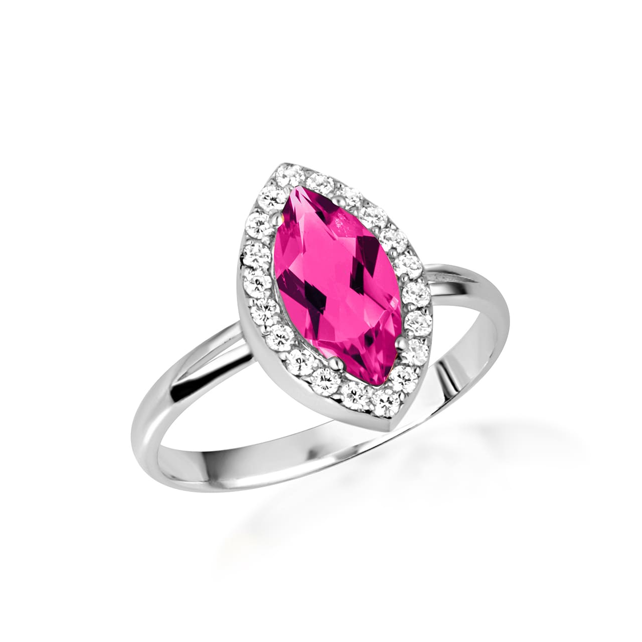 Sterling Silver Marquise Cut Birthstone Halo Ring, view 10
