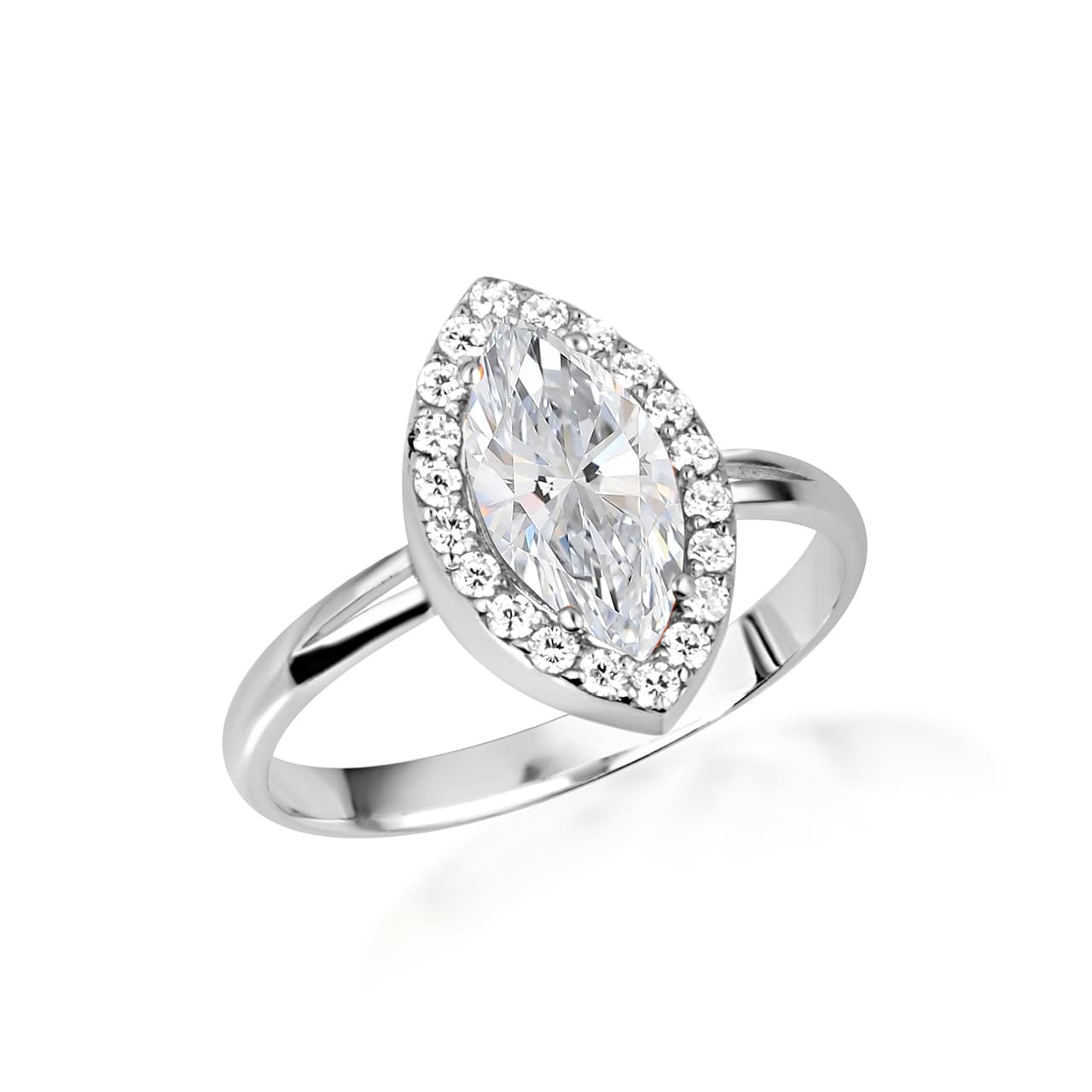 Sterling Silver Marquise Cut Birthstone Halo Ring, view 12