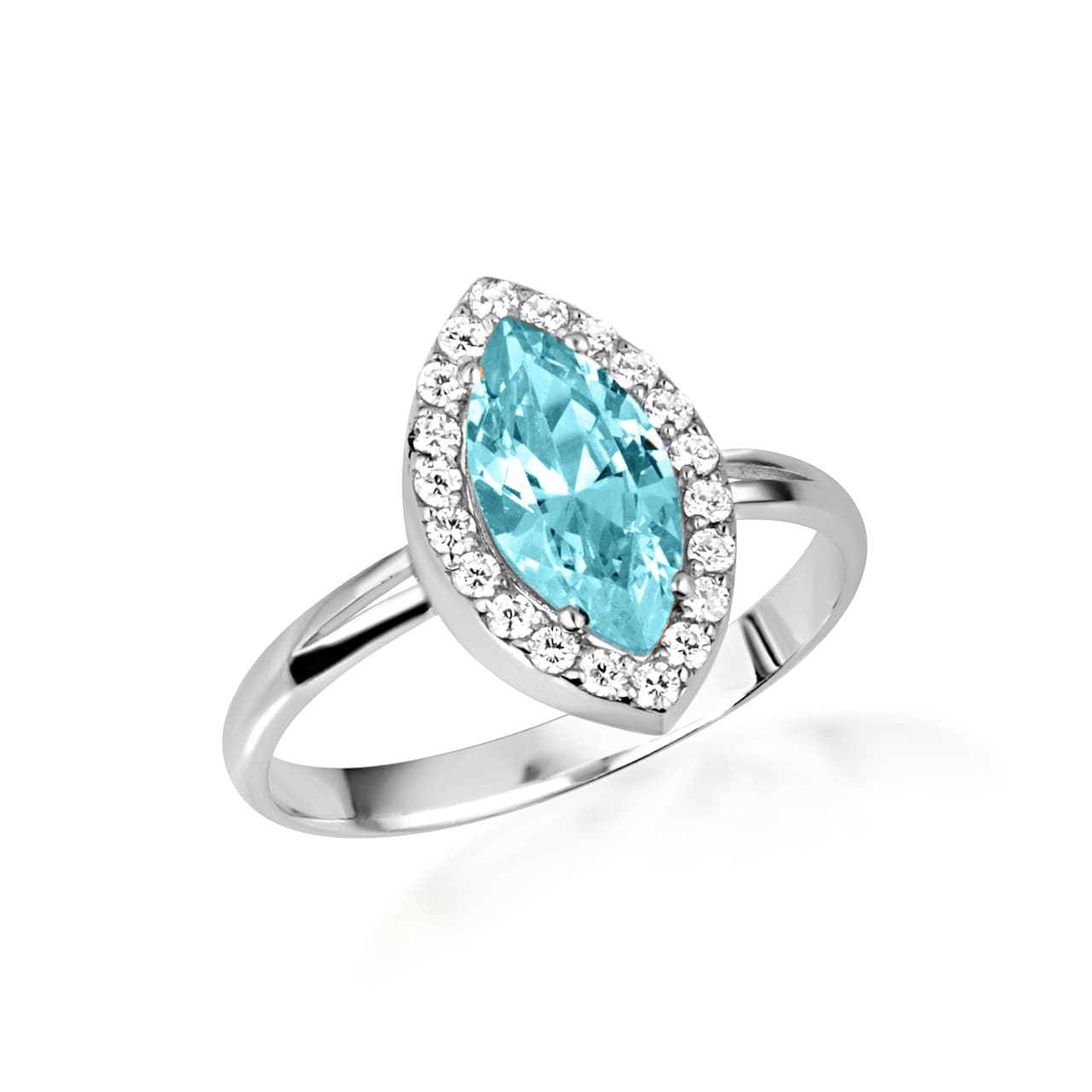 Sterling Silver Marquise Cut Birthstone Halo Ring, view 13
