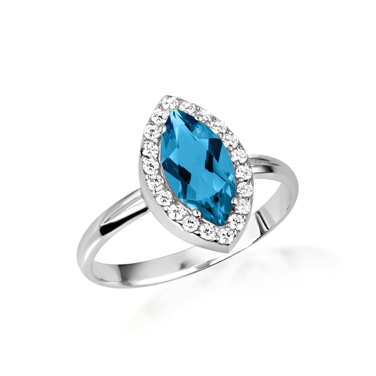 Sterling Silver Marquise Cut Birthstone Halo Ring, view 14