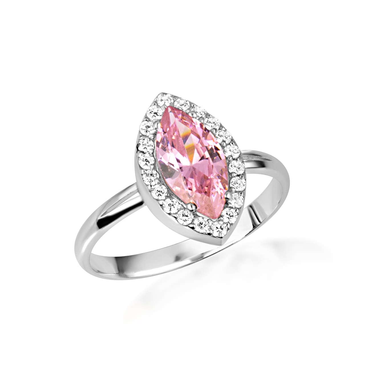 Sterling Silver Marquise Cut Birthstone Halo Ring, view 15