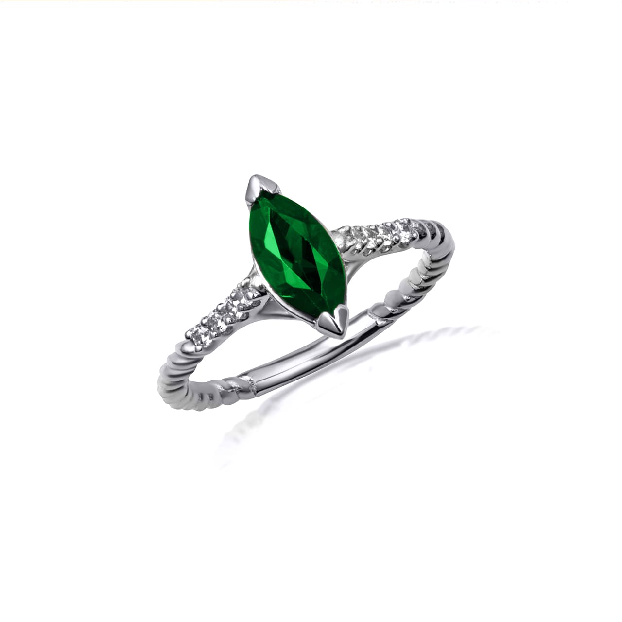 Sterling Silver Marquise Cut Gemstone CZ Roped Twist Ring, view 3