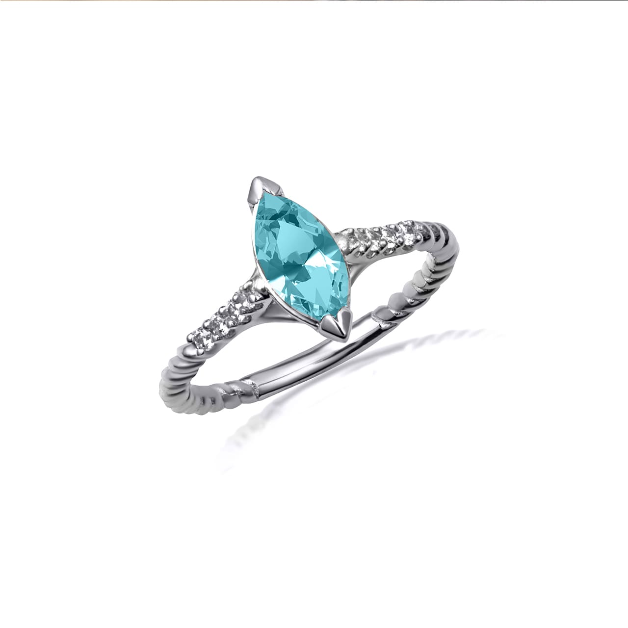 Sterling Silver Marquise Cut Gemstone CZ Roped Twist Ring, view 5