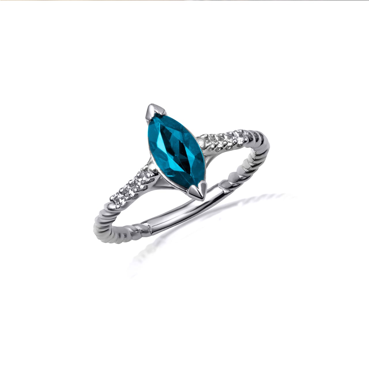 Sterling Silver Marquise Cut Gemstone CZ Roped Twist Ring, view 7