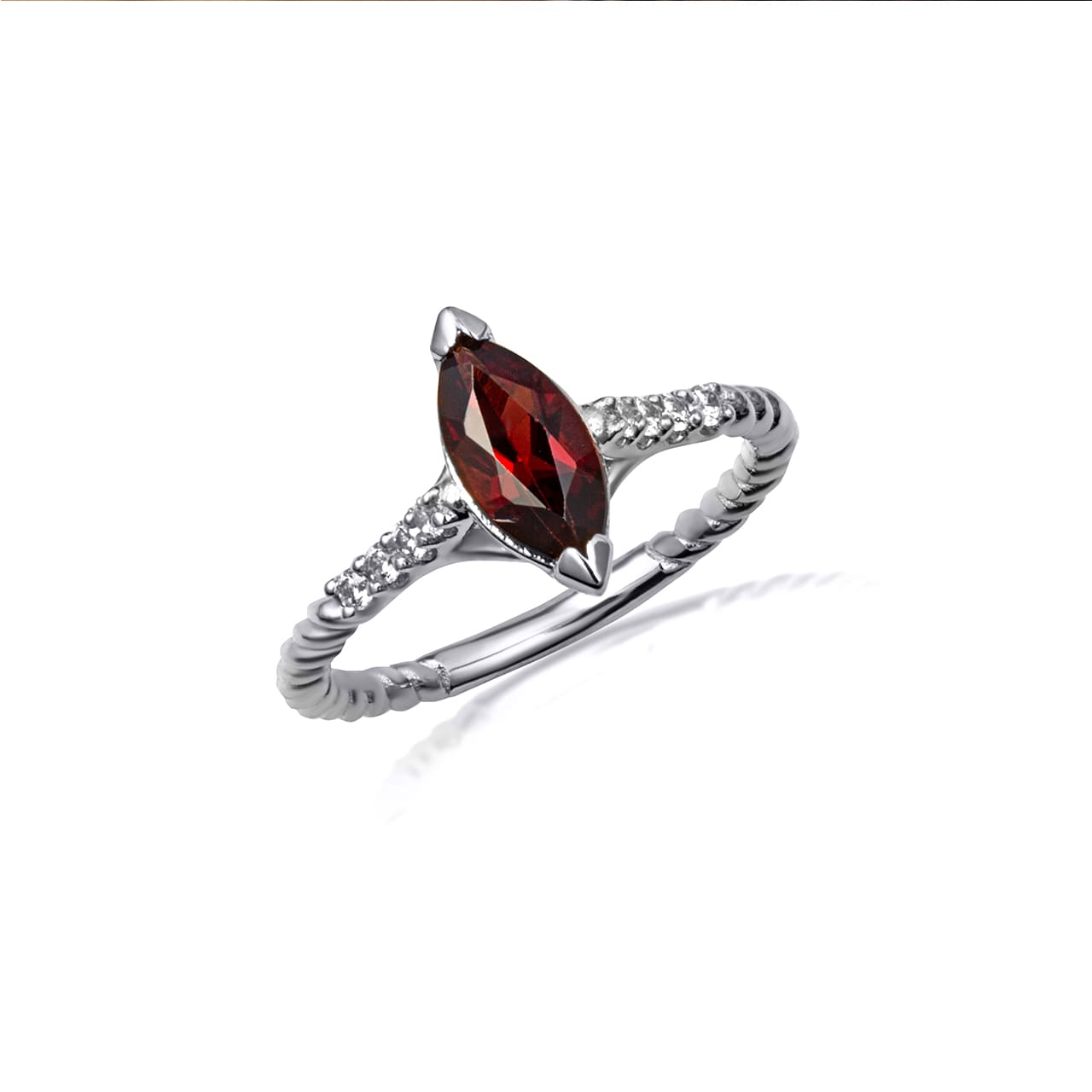 Sterling Silver Marquise Cut Gemstone CZ Roped Twist Ring, view 14