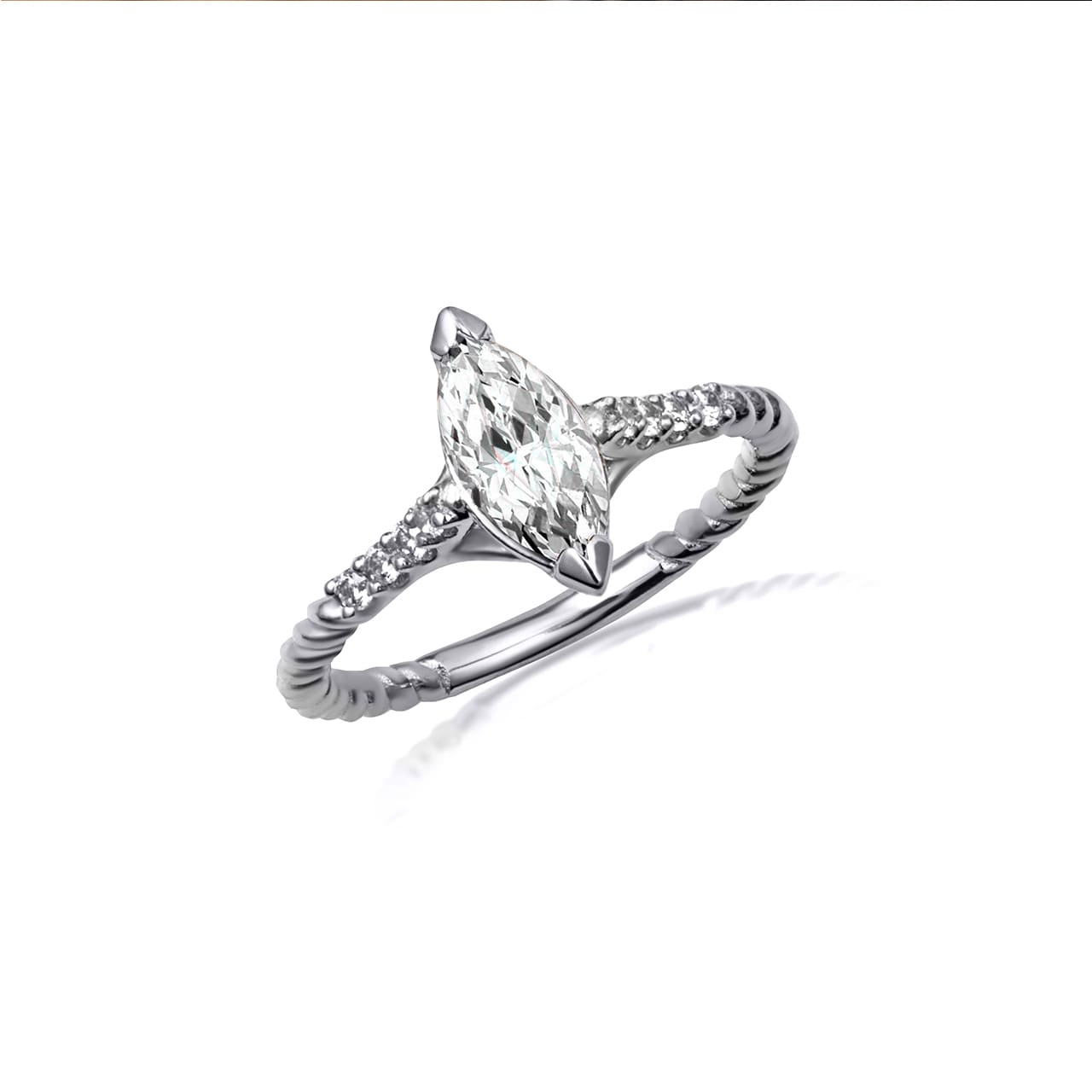 Sterling Silver Marquise Cut Gemstone CZ Roped Twist Ring, view 18