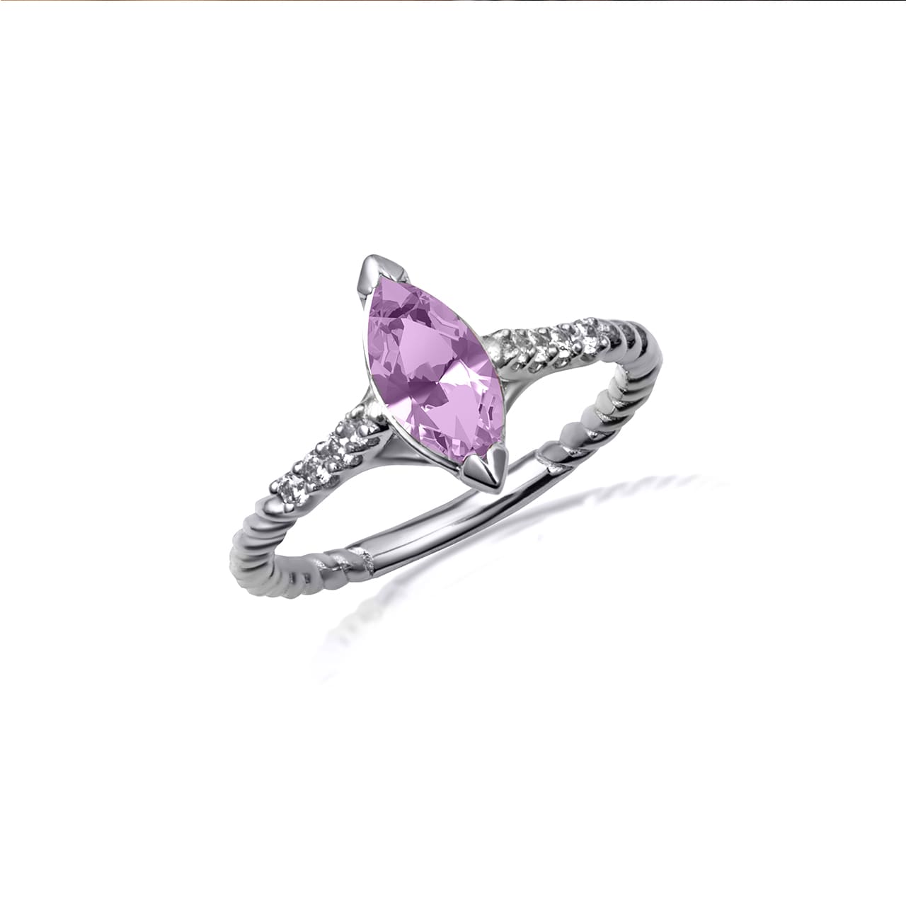 Sterling Silver Marquise Cut Gemstone CZ Roped Twist Ring, view 20