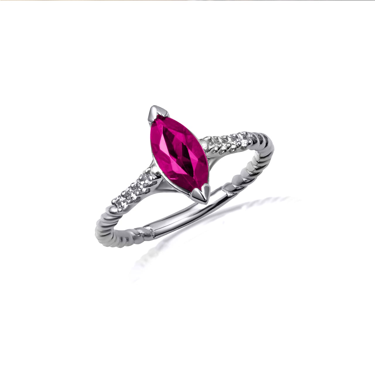 Sterling Silver Marquise Cut Gemstone CZ Roped Twist Ring, view 21