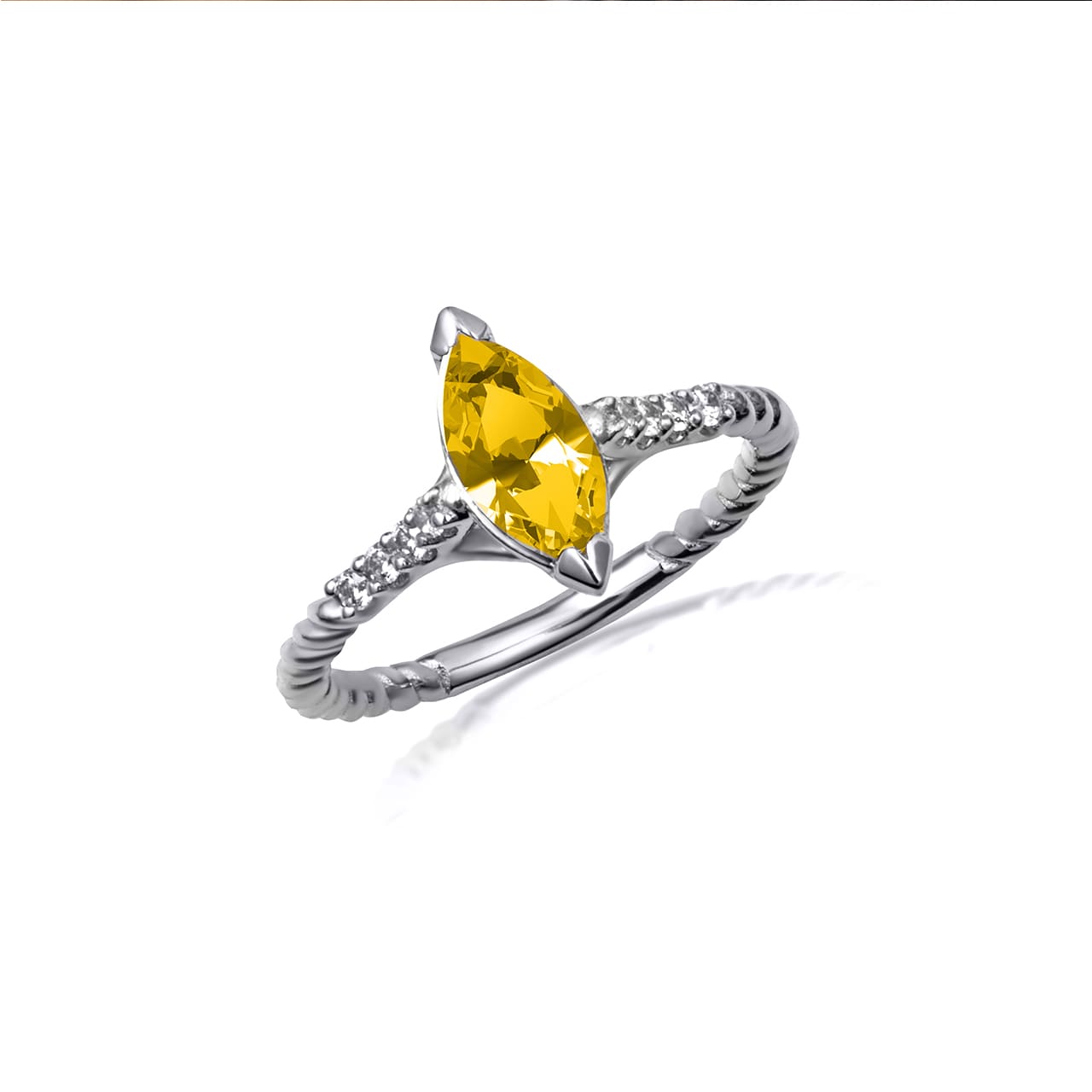 Sterling Silver Marquise Cut Gemstone CZ Roped Twist Ring, view 25
