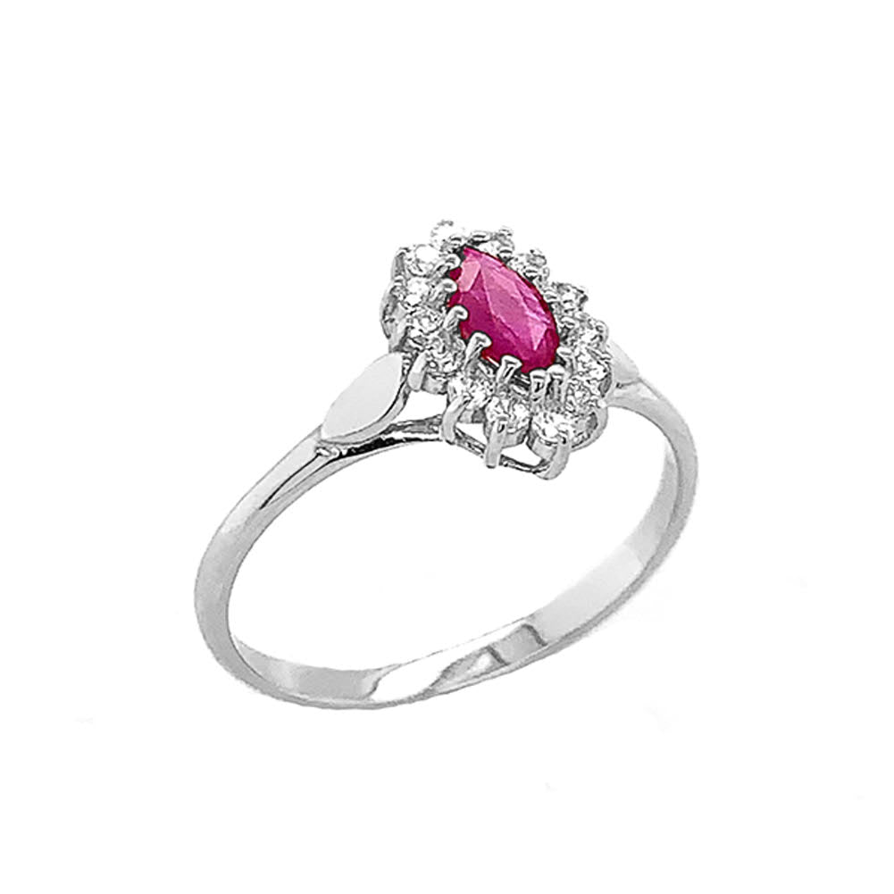 Sterling Silver Marquise Cut Genuine Ruby Gemstone Halo Engagement Ring