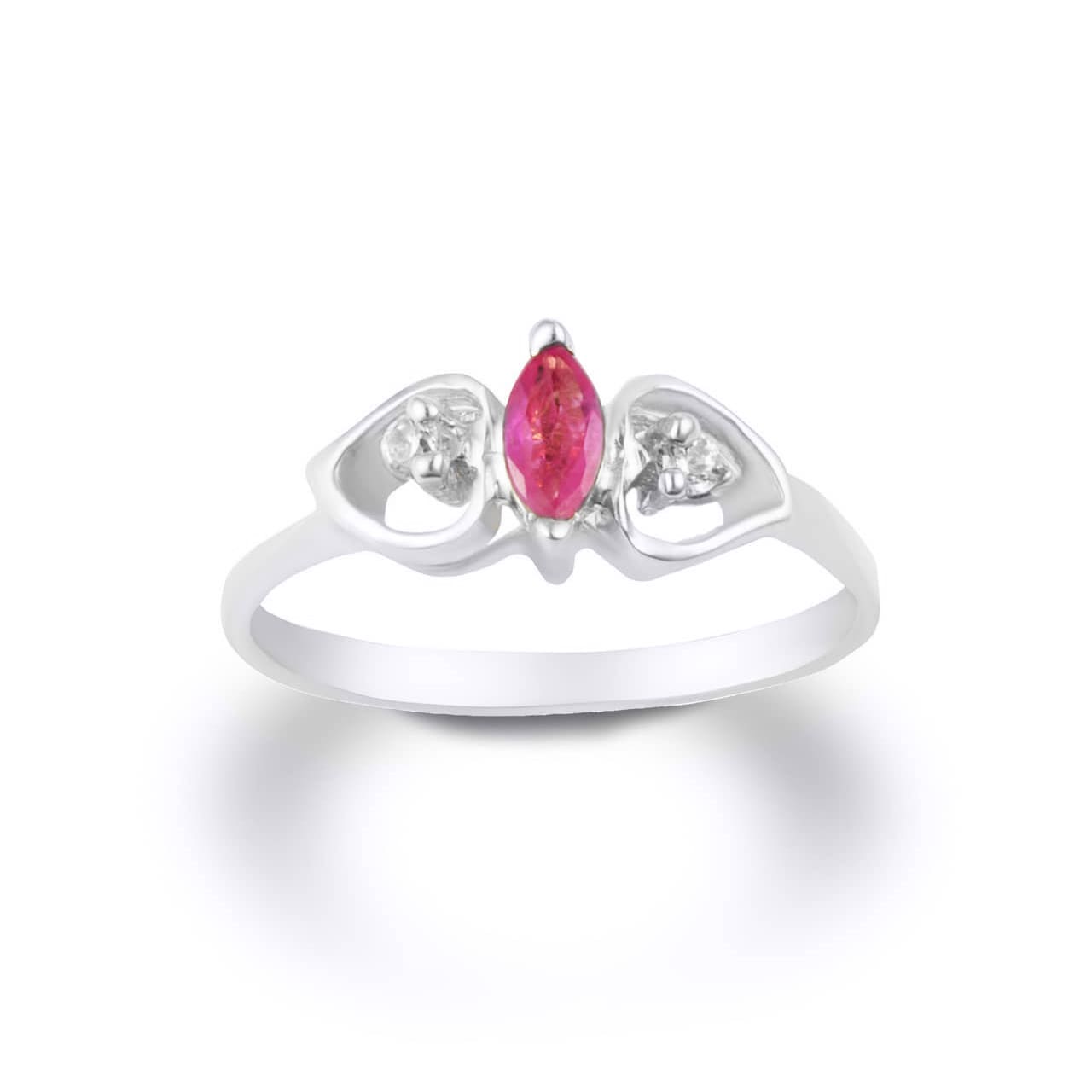 Sterling Silver Marquise Cut Ruby Gemstone & White Topaz Double Heart Women's Ring