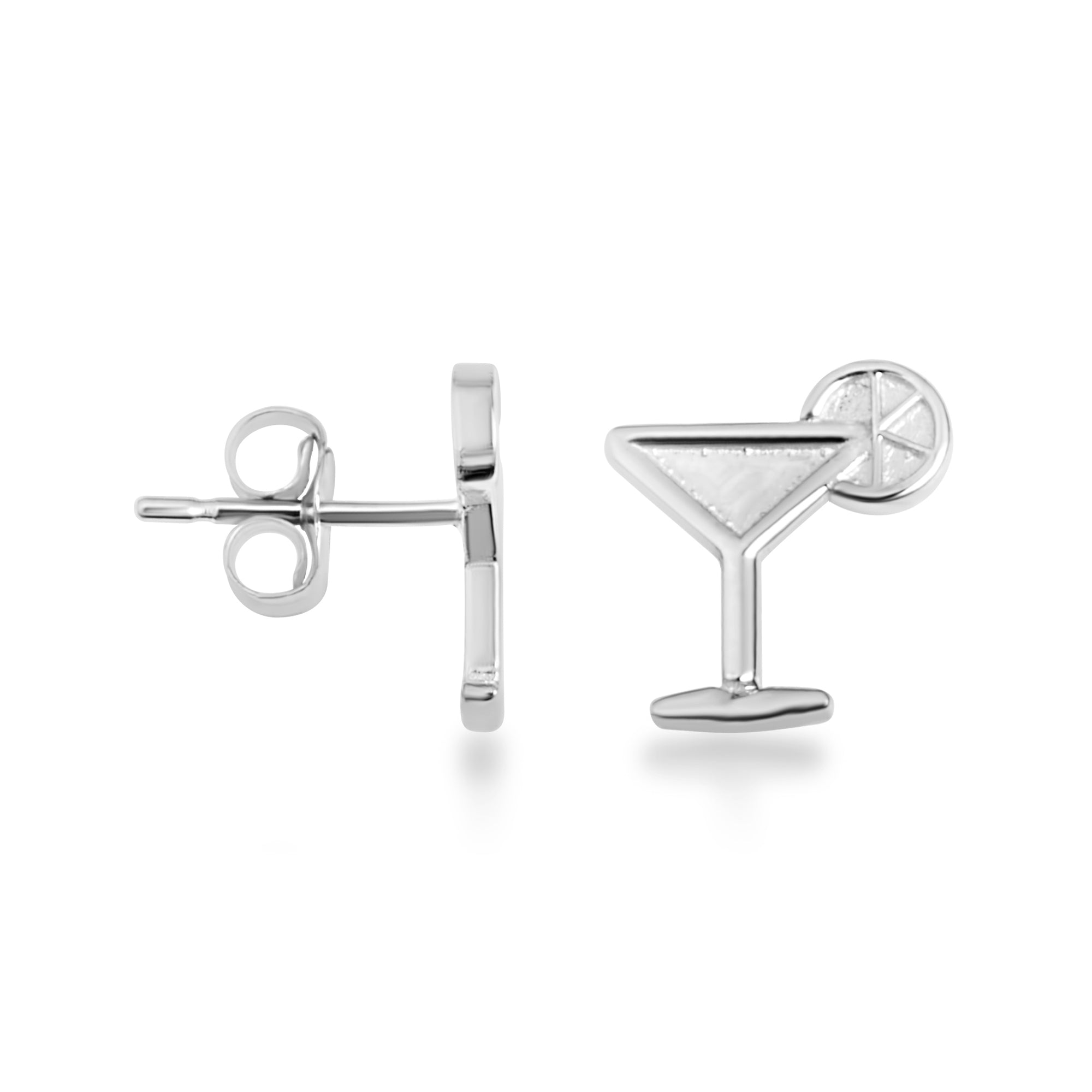 Sterling Silver Martini Lime Cocktail Stud Earrings