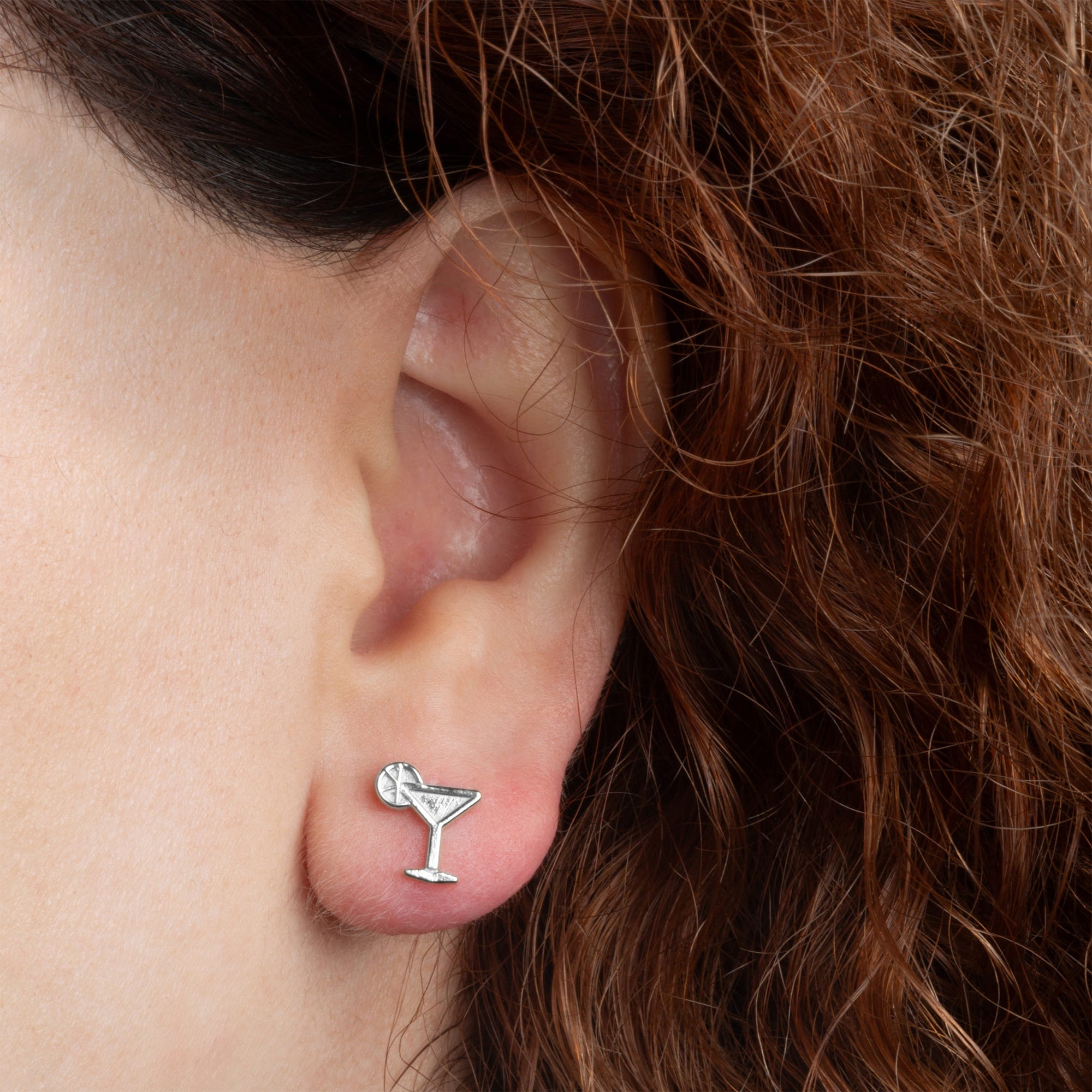Sterling Silver Martini Lime Cocktail Stud Earrings, view 2