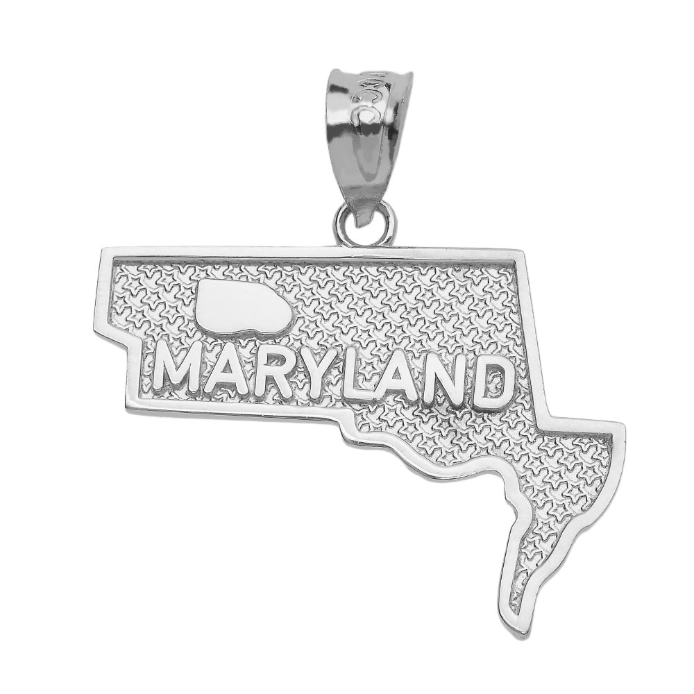 Sterling Silver Maryland State Map Pendant Necklace, view 2