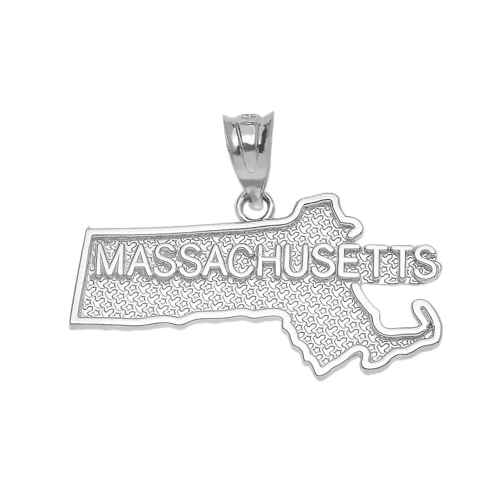 Sterling Silver Massachusetts State Map Pendant Necklace, view 2
