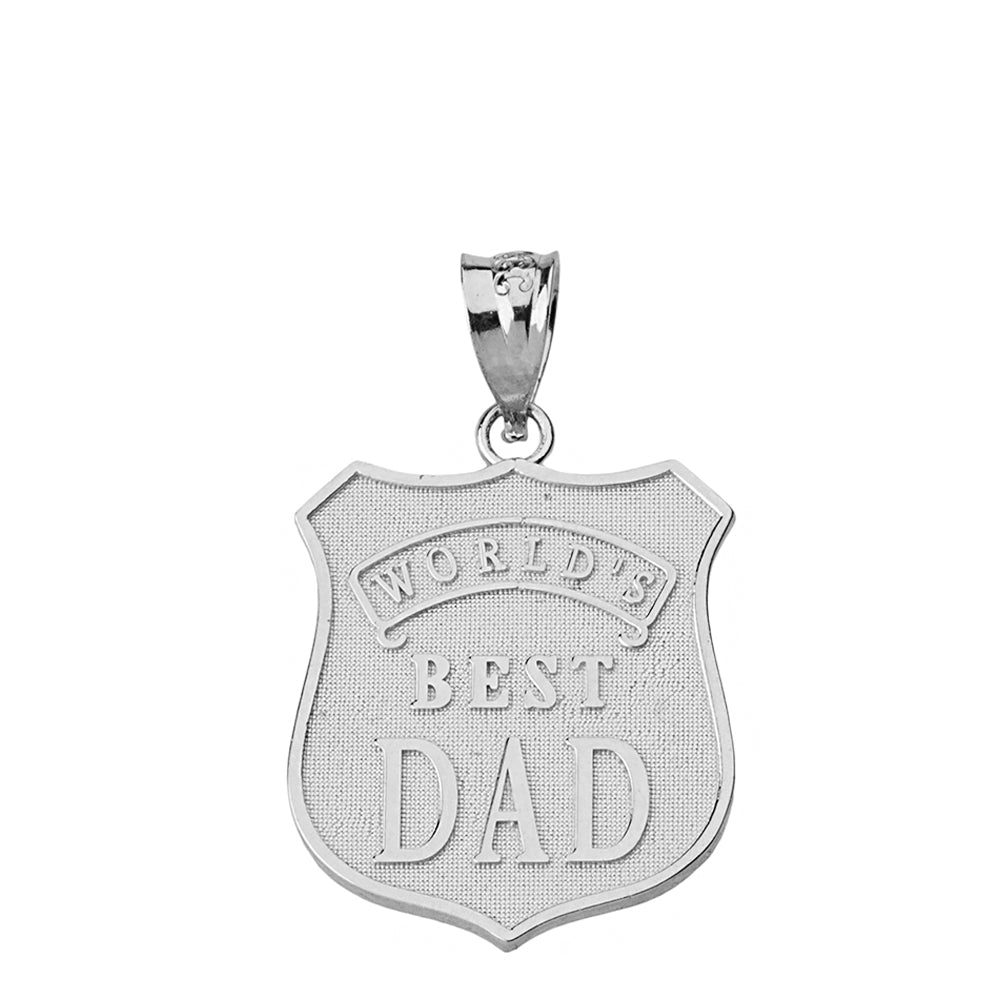 Sterling Silver Matte and Shiny World's Best Dad Badge Pendant Necklace, view 2