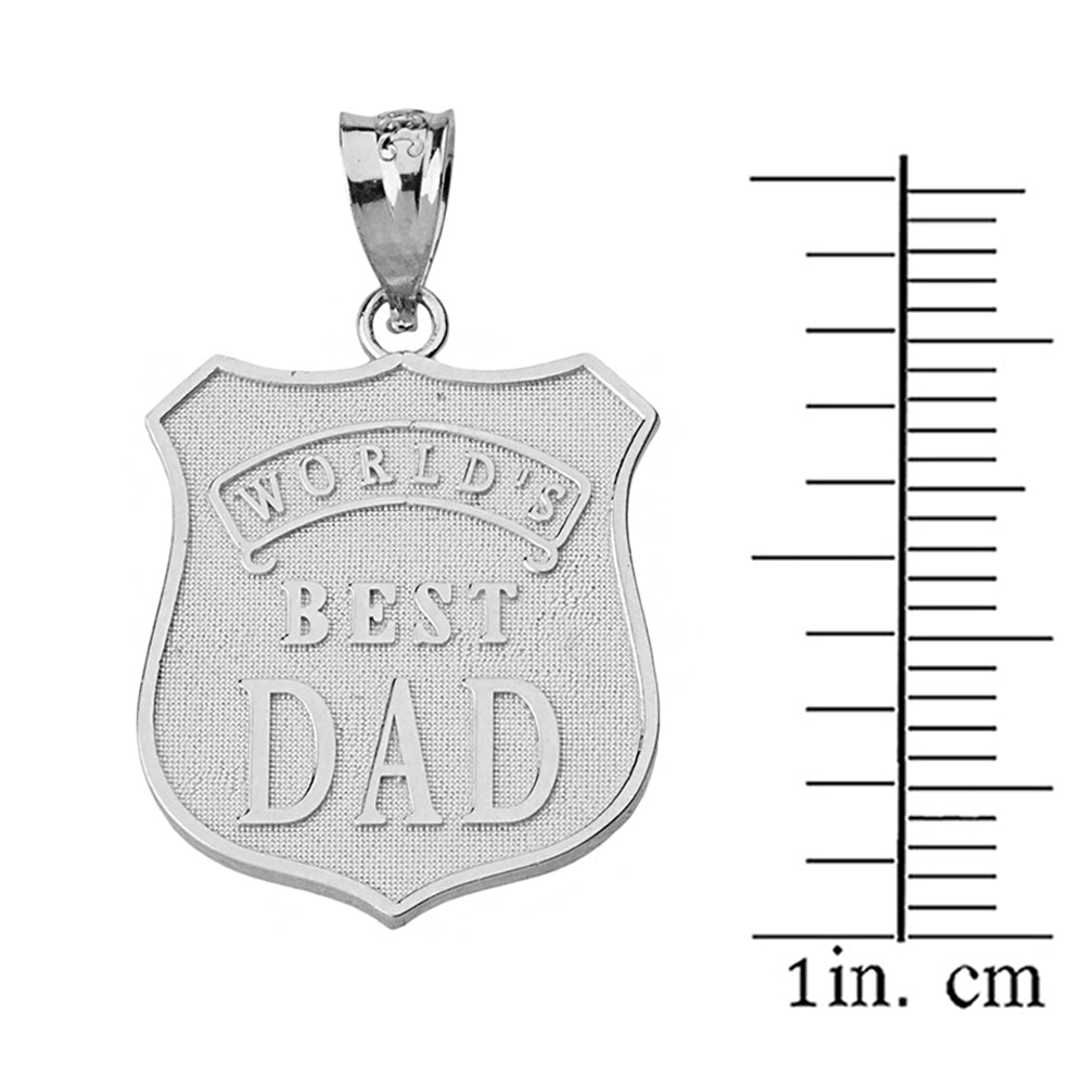 Sterling Silver Matte and Shiny World's Best Dad Badge Pendant Necklace, view 3