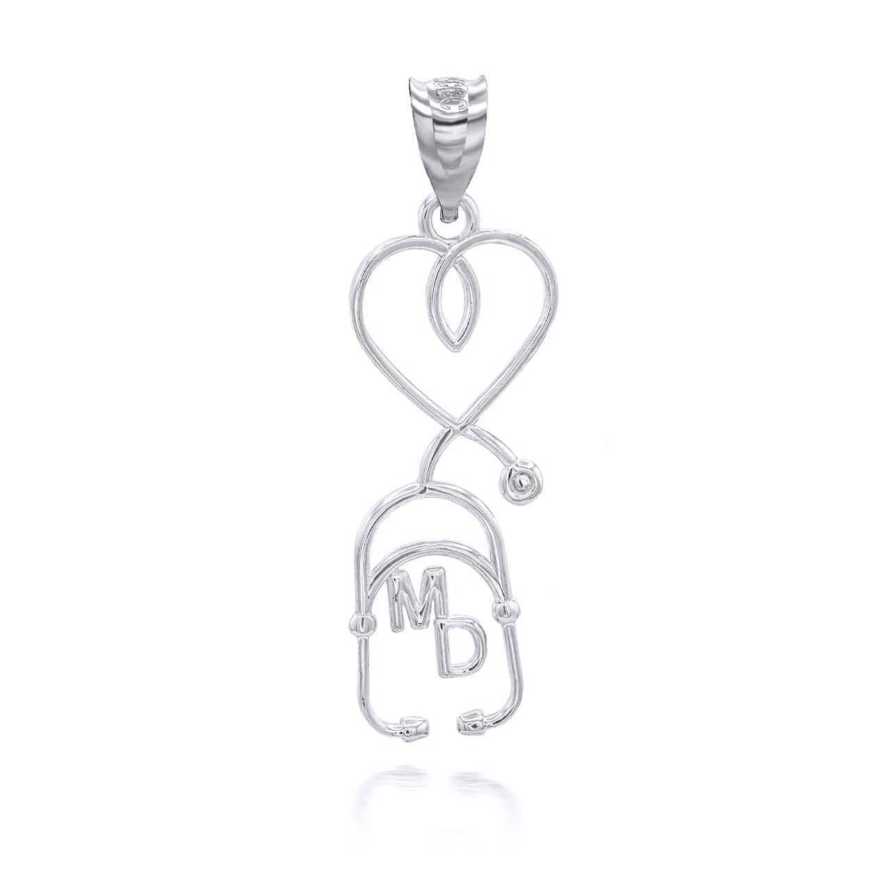 Sterling Silver Medical Doctor MD Heart Stethoscope Pendant Necklace