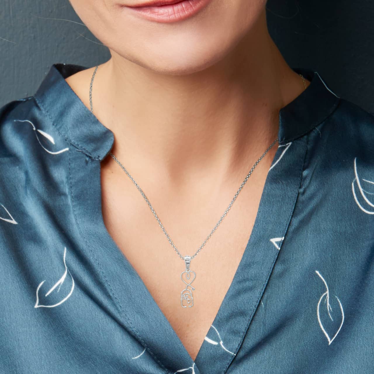 Sterling Silver Medical Doctor MD Heart Stethoscope Pendant Necklace, view 2