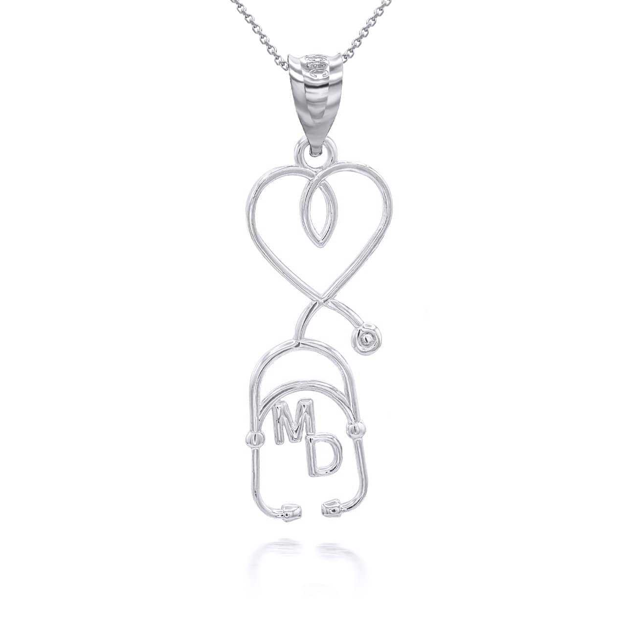 Sterling Silver Medical Doctor MD Heart Stethoscope Pendant Necklace, view 4