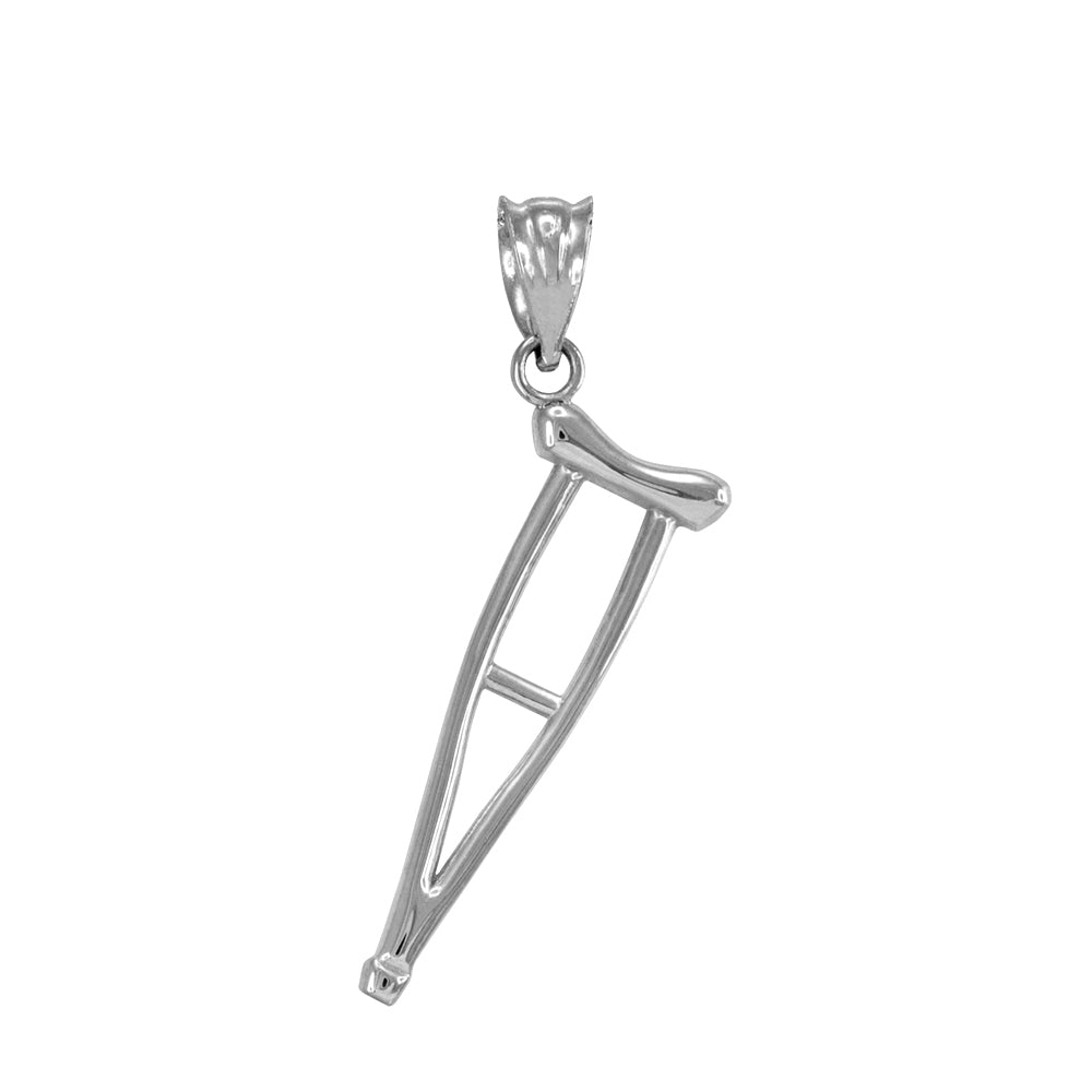 Sterling Silver Medical Recovery Crutch Pendant Necklace, view 2