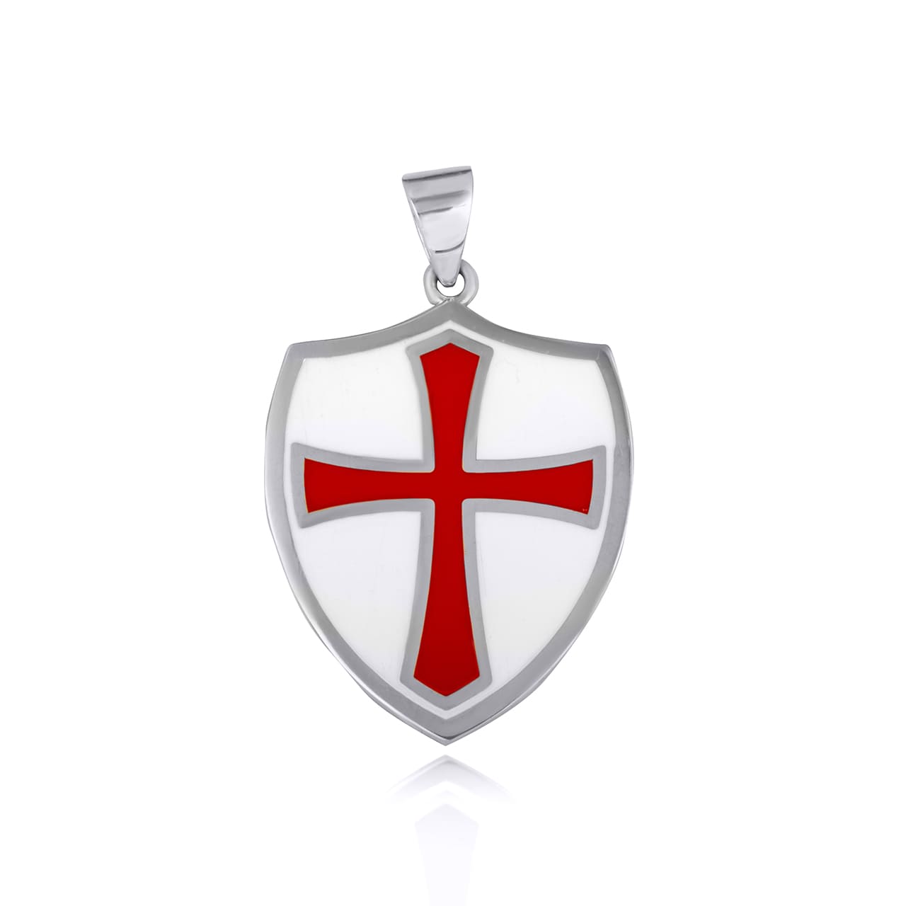 Sterling Silver Medieval Knight Crusader Cross Shield Enamel Pendant Necklace