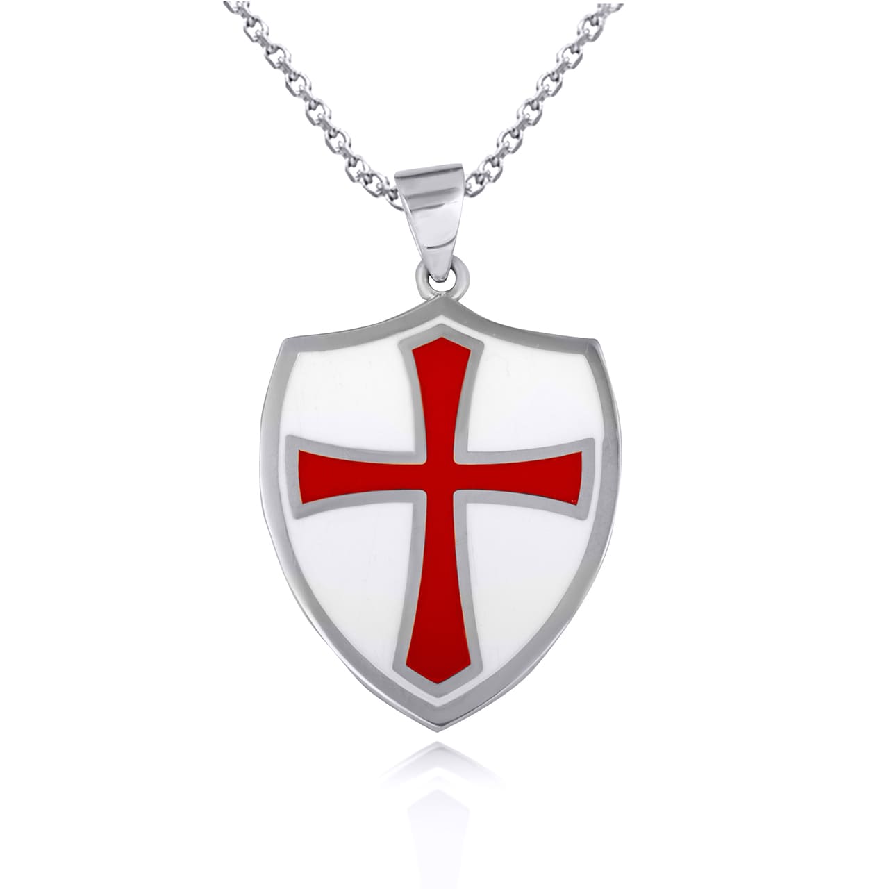 Sterling Silver Medieval Knight Crusader Cross Shield Enamel Pendant Necklace, view 3