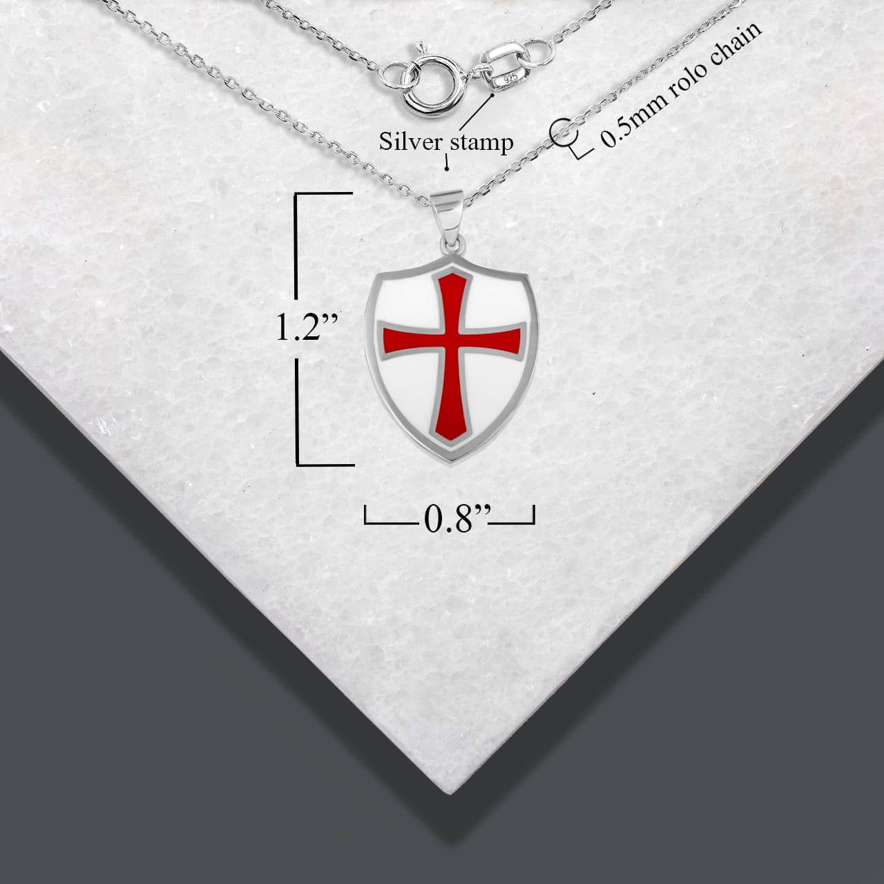 Sterling Silver Medieval Knight Crusader Cross Shield Enamel Pendant Necklace, view 4