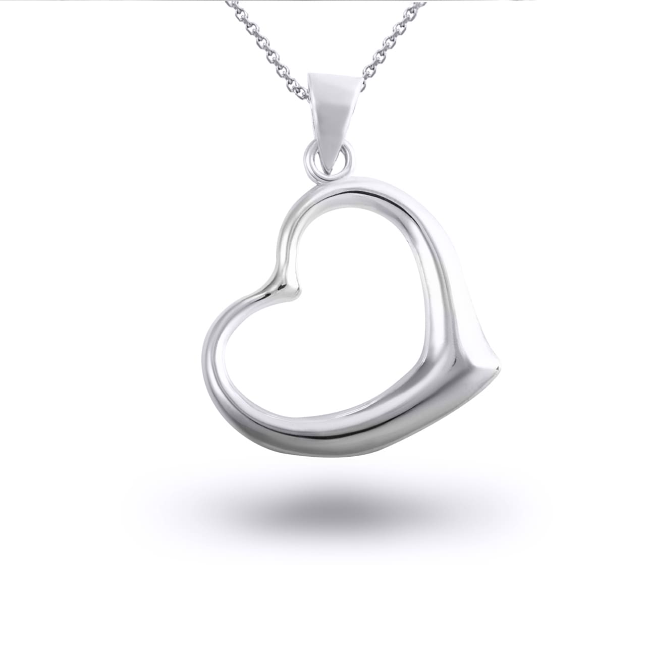Sterling Silver Medium Curved Heart Pendant Necklace, view 3