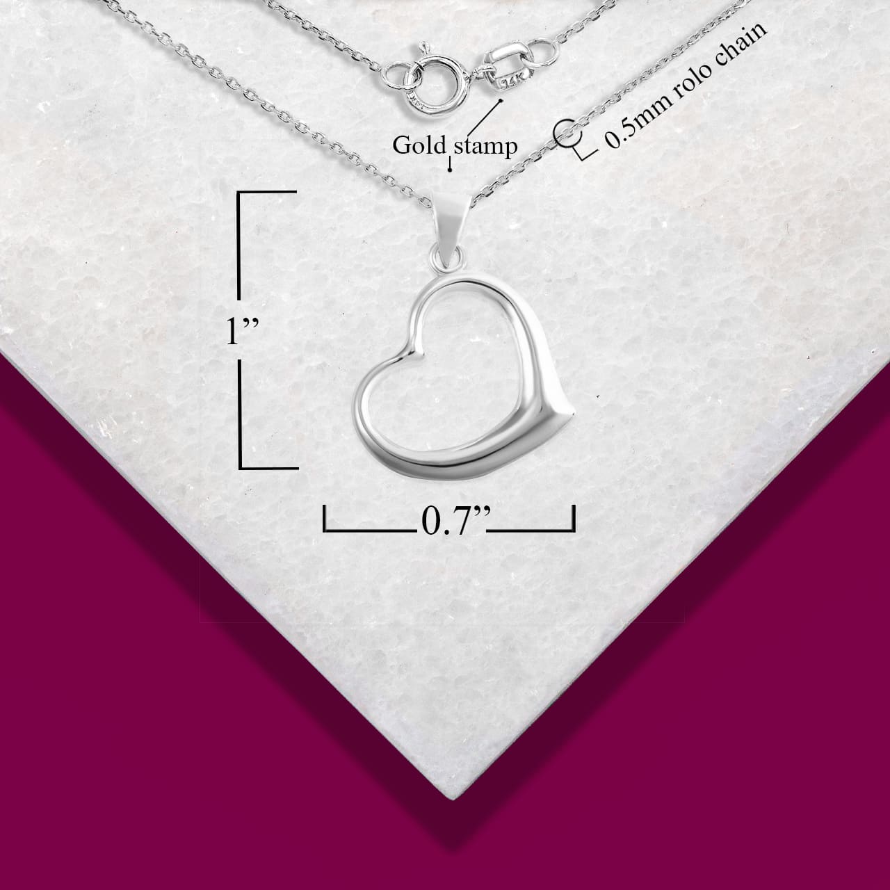 Sterling Silver Medium Curved Heart Pendant Necklace, view 4