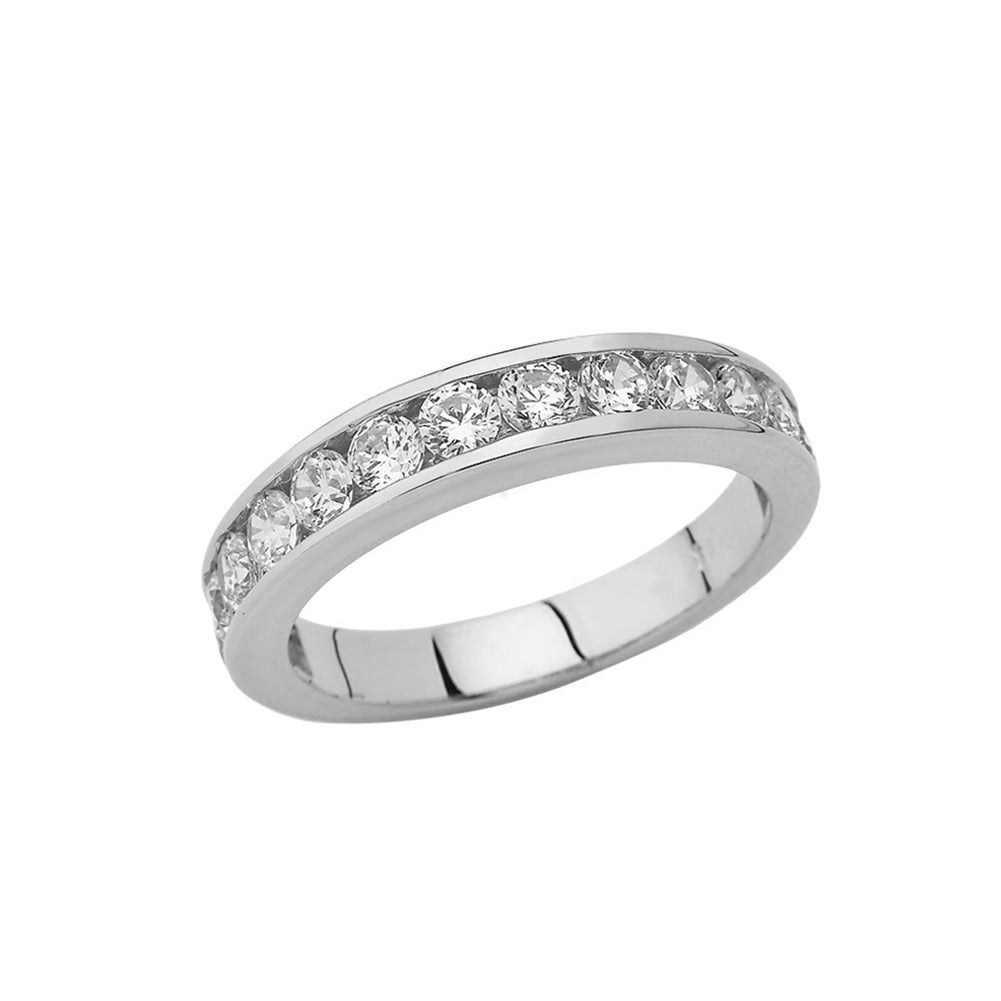 Sterling Silver Men's Cubic Zirconia Wedding Band Ring