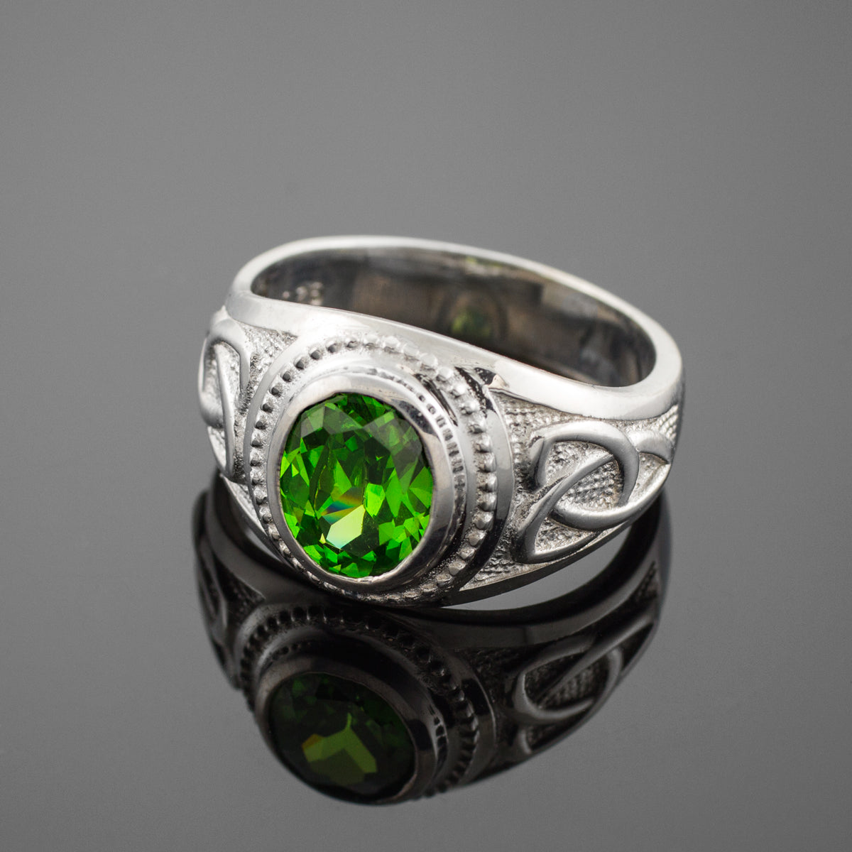 Sterling Silver Men's Custom Irish Celtic Trinity Knot Birthstone Signet Ring, view 2